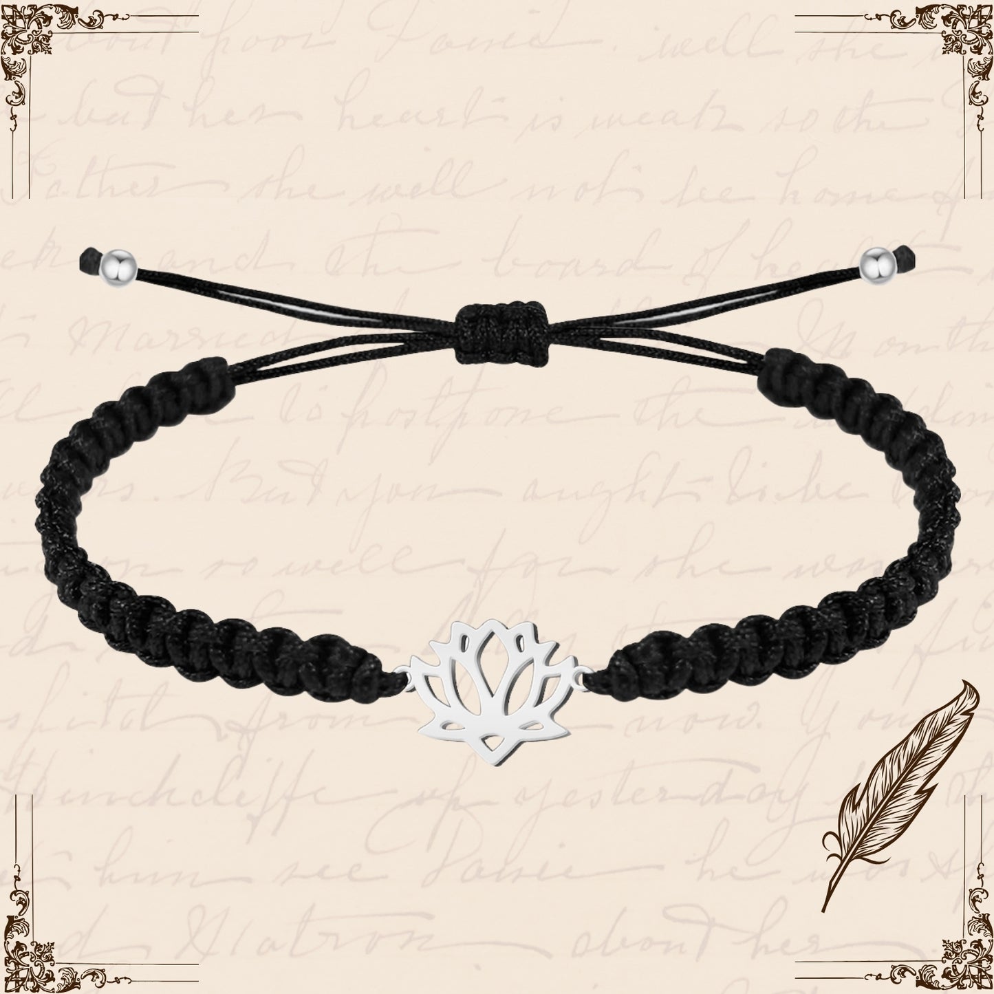 Pulsera Hilo Destino con Flor de Loto Acero Plateado