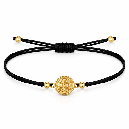 Pulsera Hilo Encerado con Medalla de San Benito Acero Inoxidable