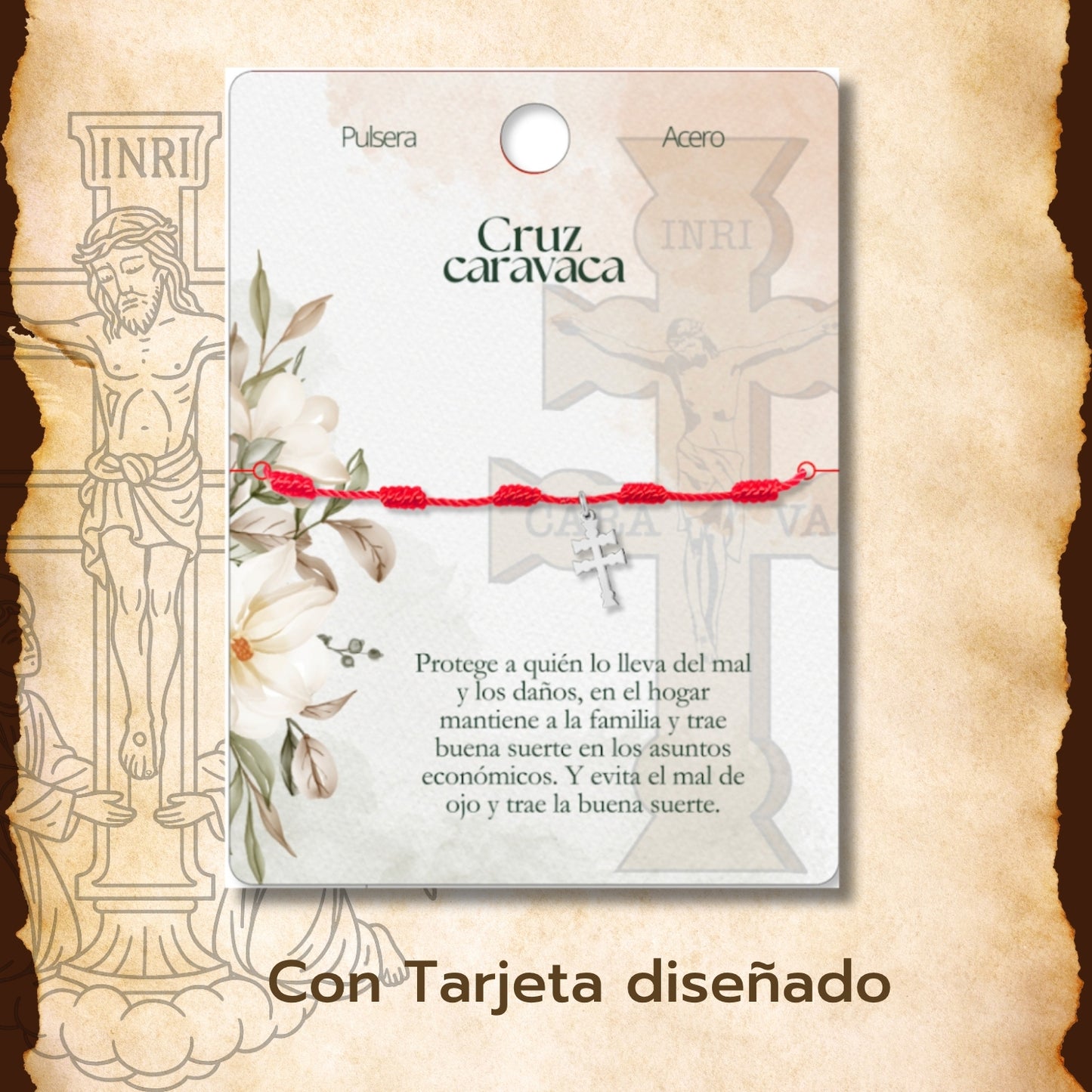 Pulsera 7 nudos con Cruz Caravaca Acero Color Plateado