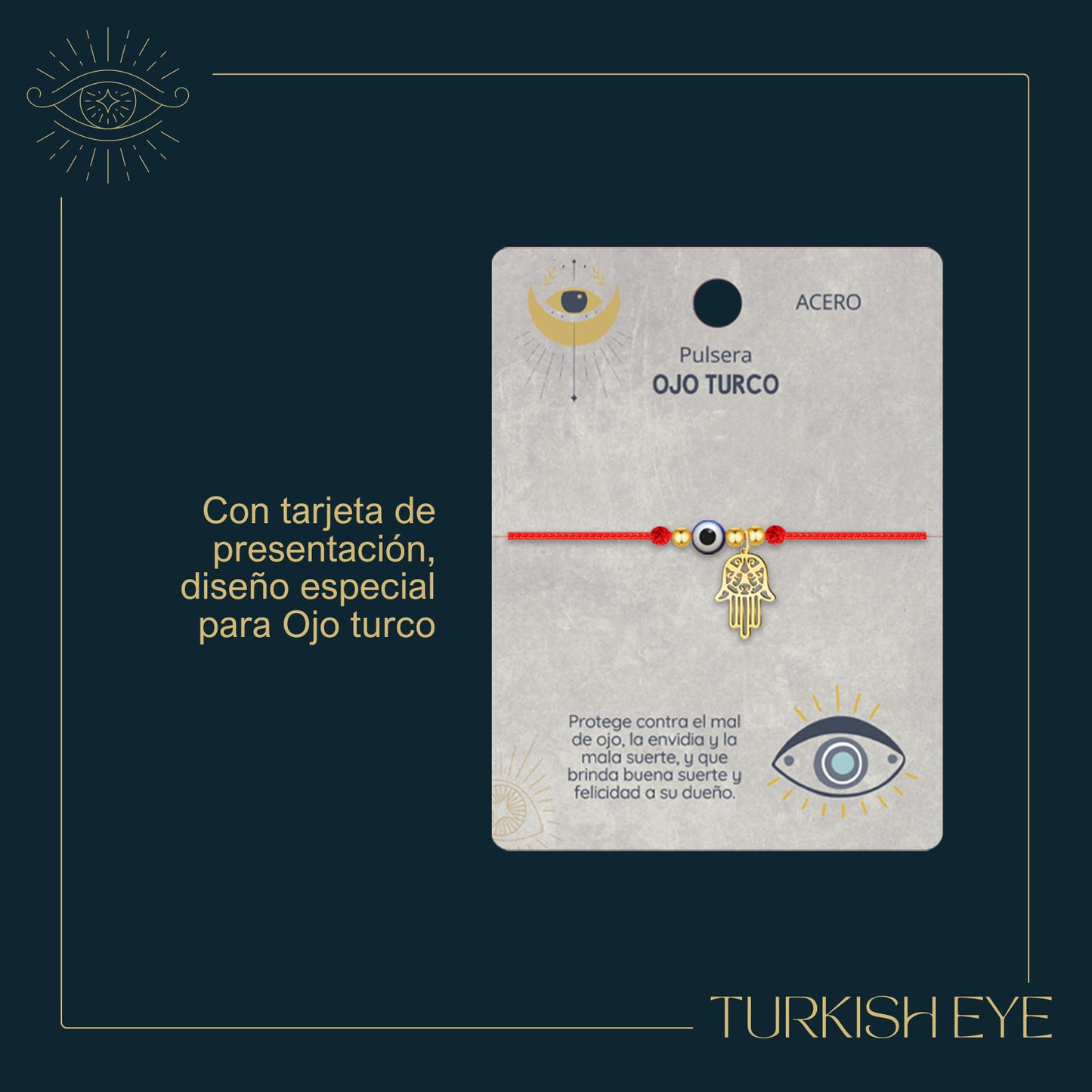 Pulsera Ojo turco Acero con Cordon Hilo encerado