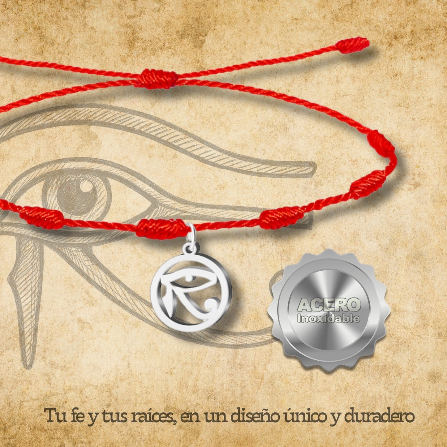 Pulsera 7 nudos con Ojo de Horus color Plateado