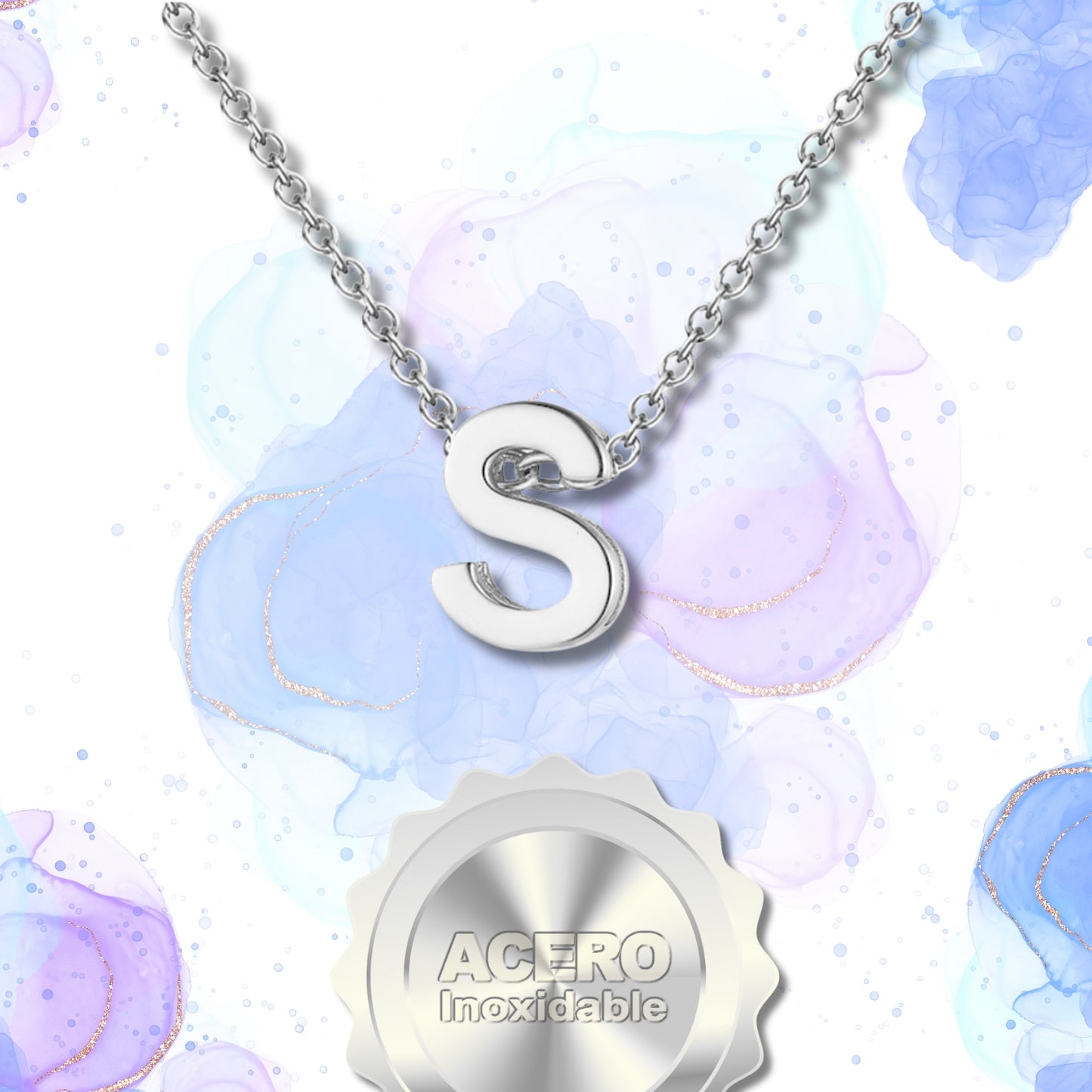 ✨Collar Letra Inicial en Acero Inoxidable para Mujer 💖 Con Tarjeta Diseñada y Significado del Nombre 📜 Incluye Caja de Regalo 🎁 ¡Y una Pulsera 7 Nudos de Regalo para la Suerte! 🍀