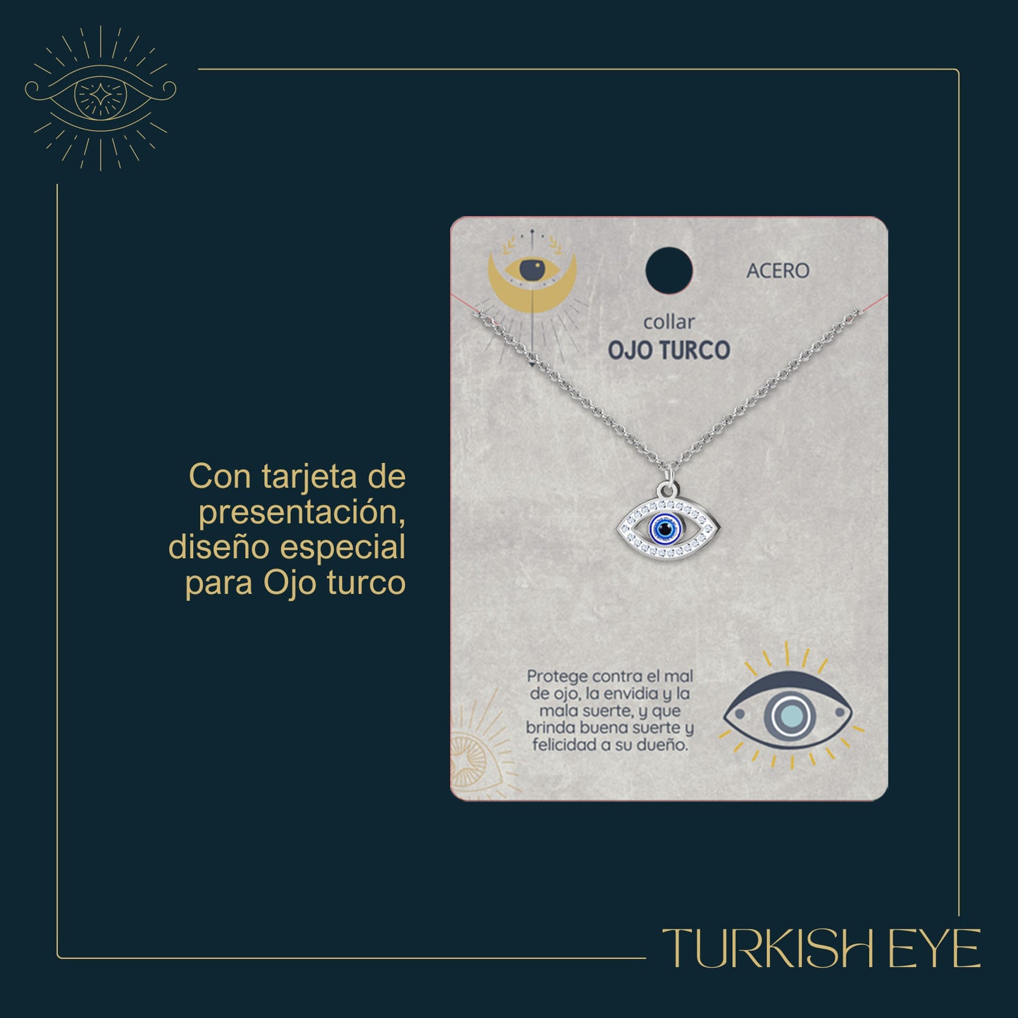 Collar Ojo Turco Acero Inoxidable | Amuleto contra el mal de ojo y energías negativas + Regalo Pulsera 7 Nudos - cotigo