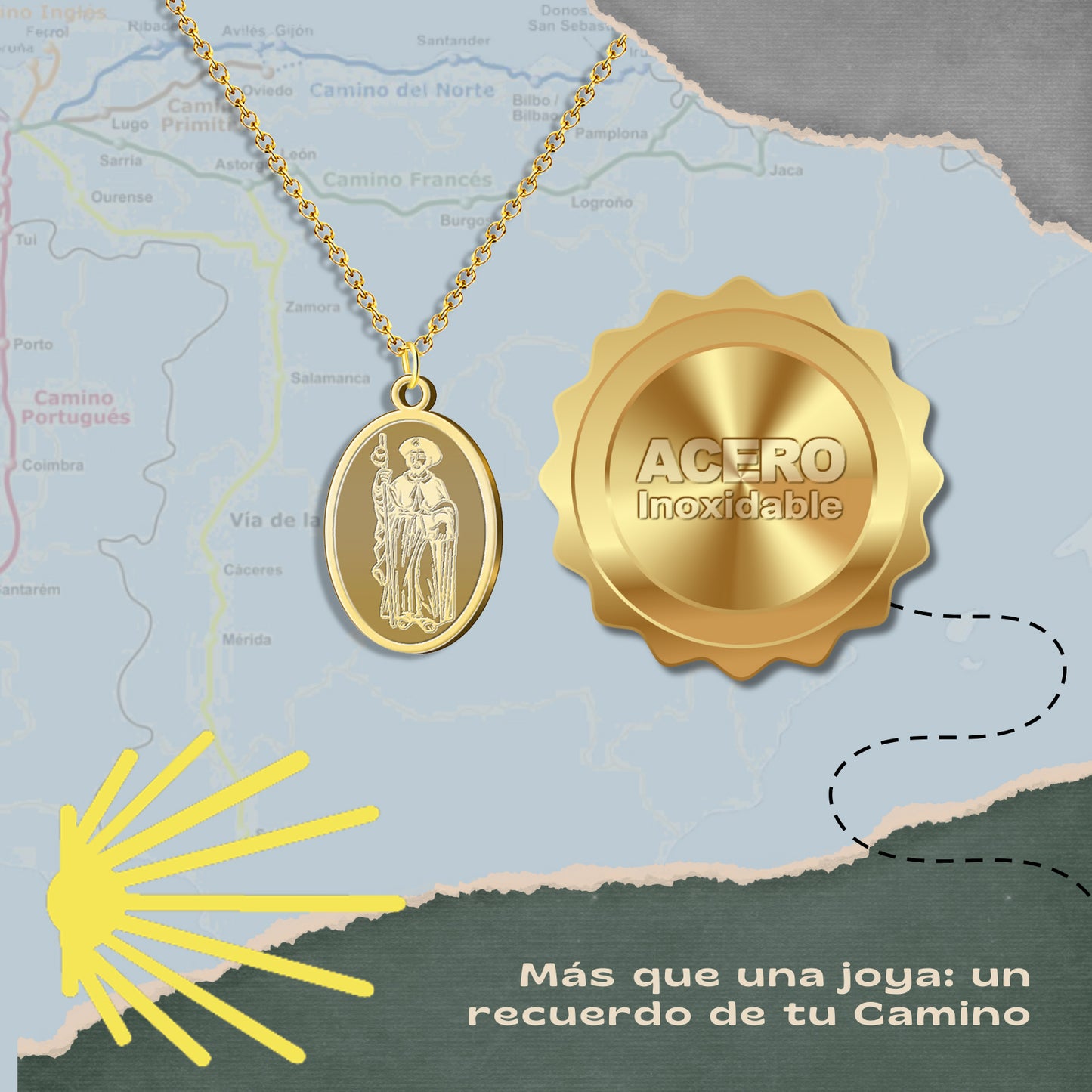 Collar del Camino de Santiago - Conchas de Santiago, recuerdos ruta del peregrino, cruz de santiago, joyas mujer + regalo una pulsera de 7 nudos.