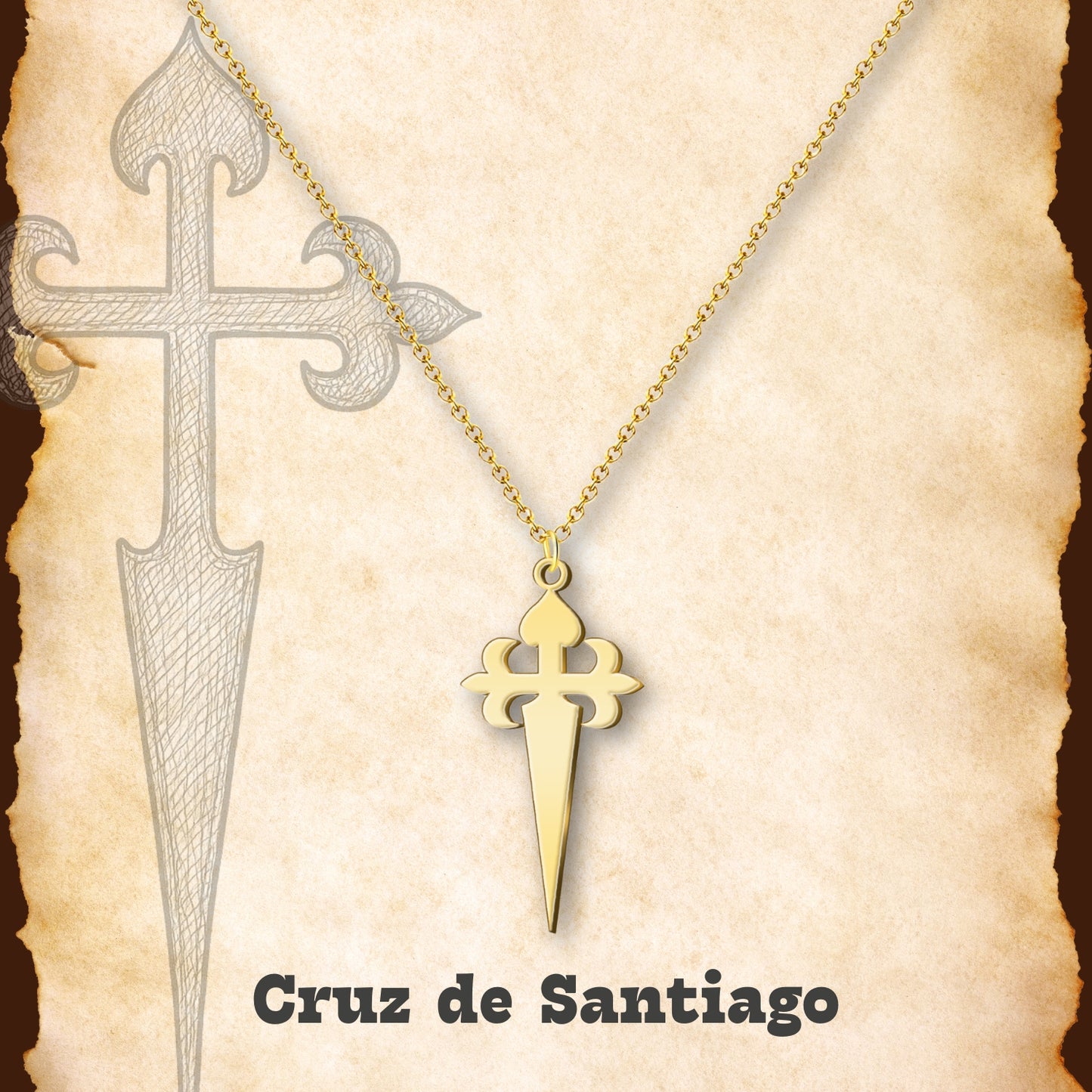 Colgante Cruz de Santiago Acero Dorado