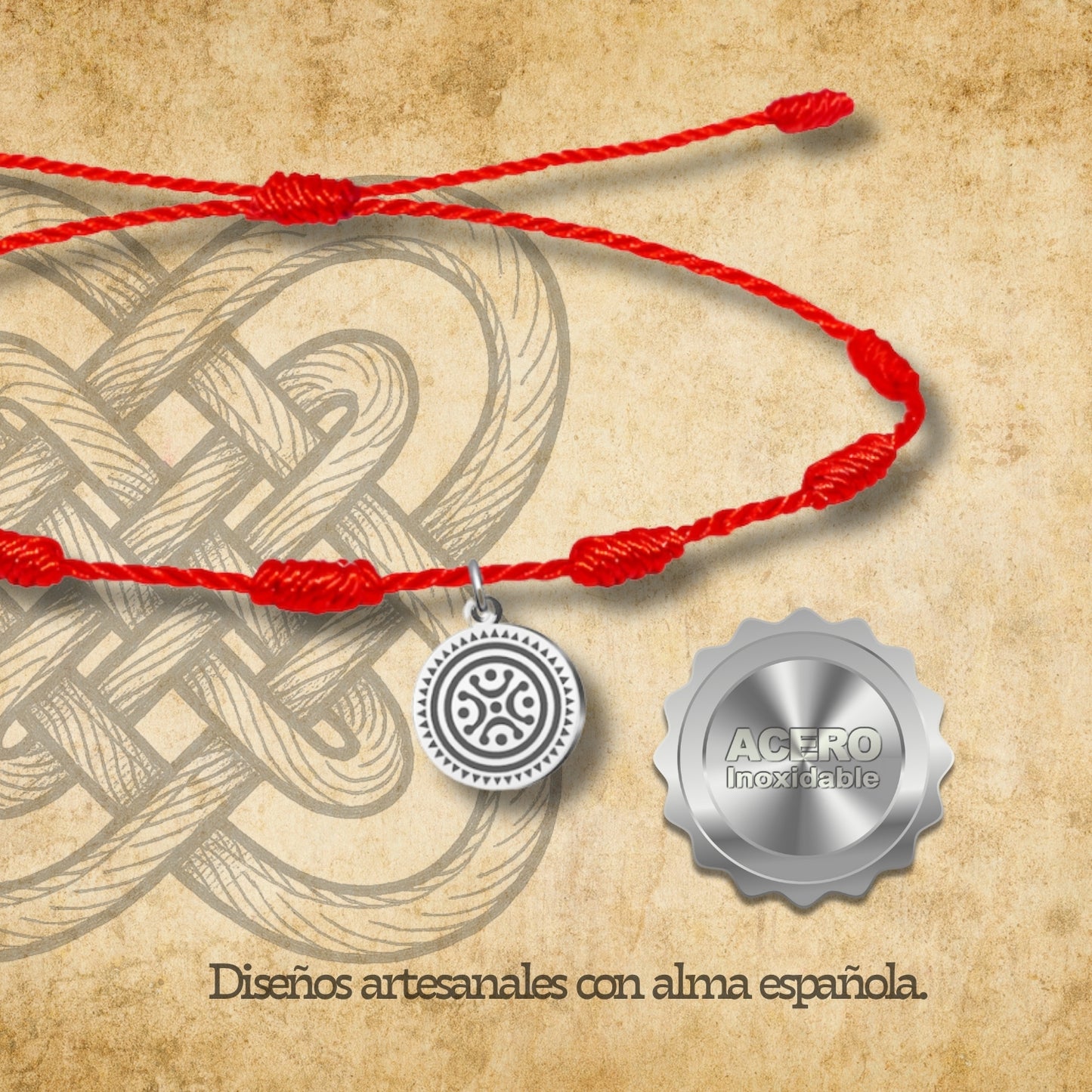 Pulsera 7 Nudos con colgante Nudo perenne Acero Plateado