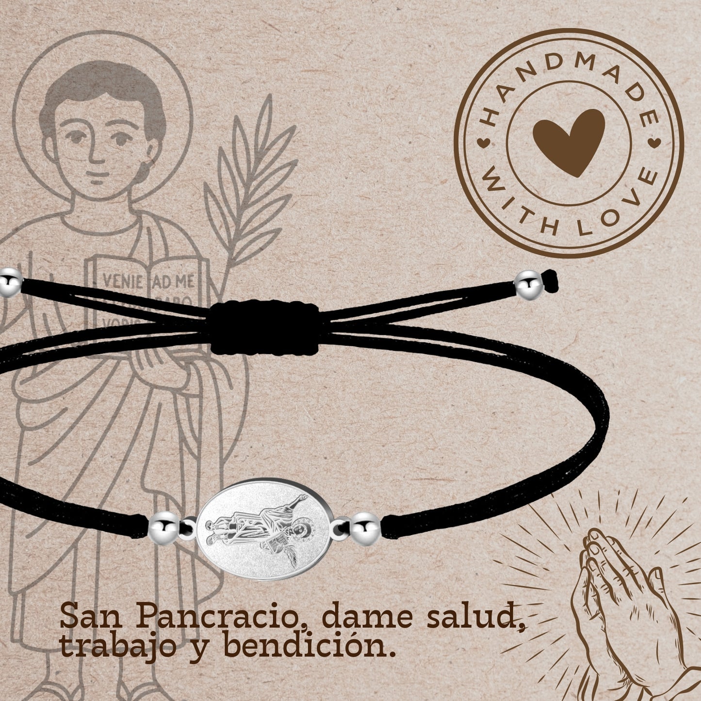 Pulsera Hilo Encerado con SAN PANCRACIO color Plateado