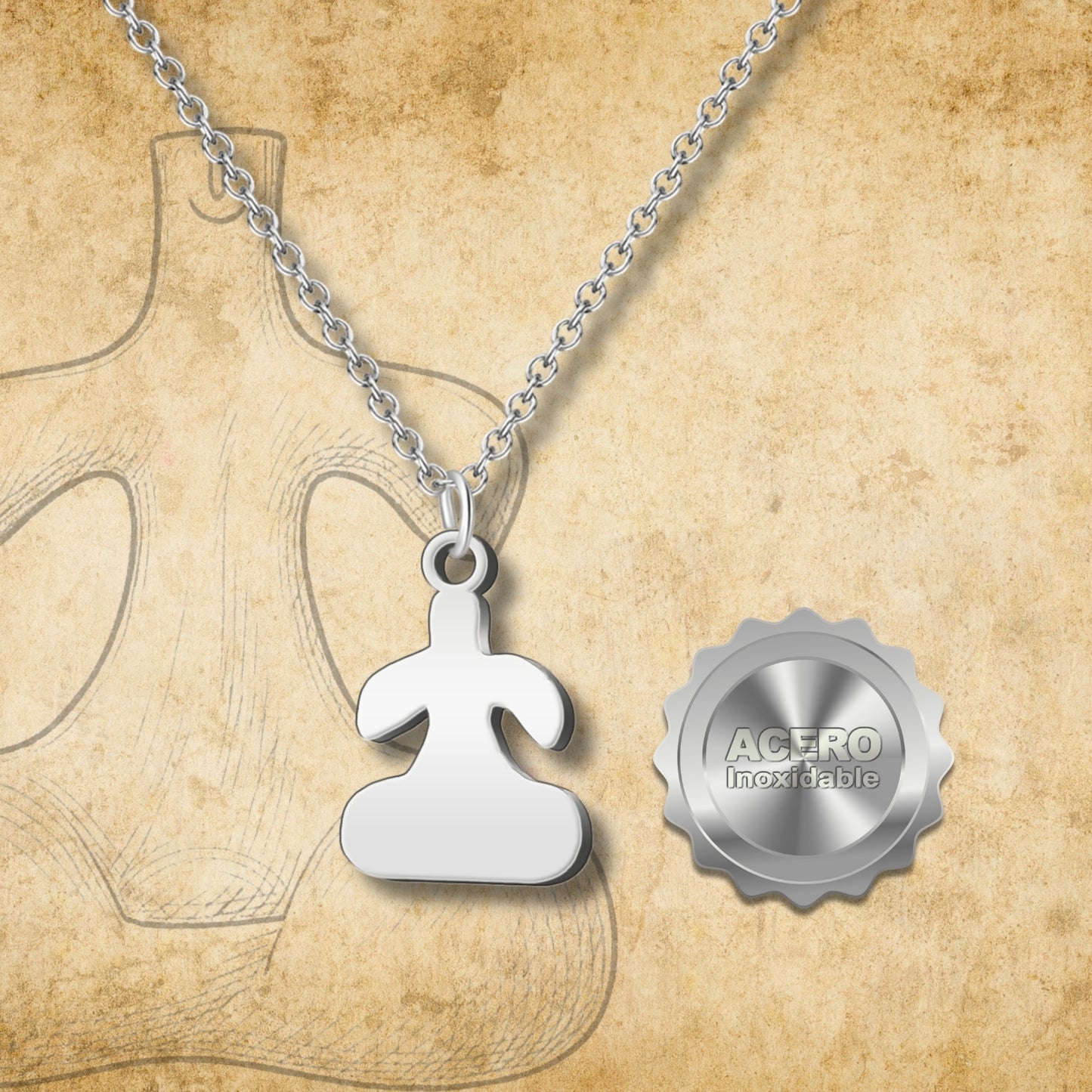 Collar Con Idolo de Tarra Acero Plateado
