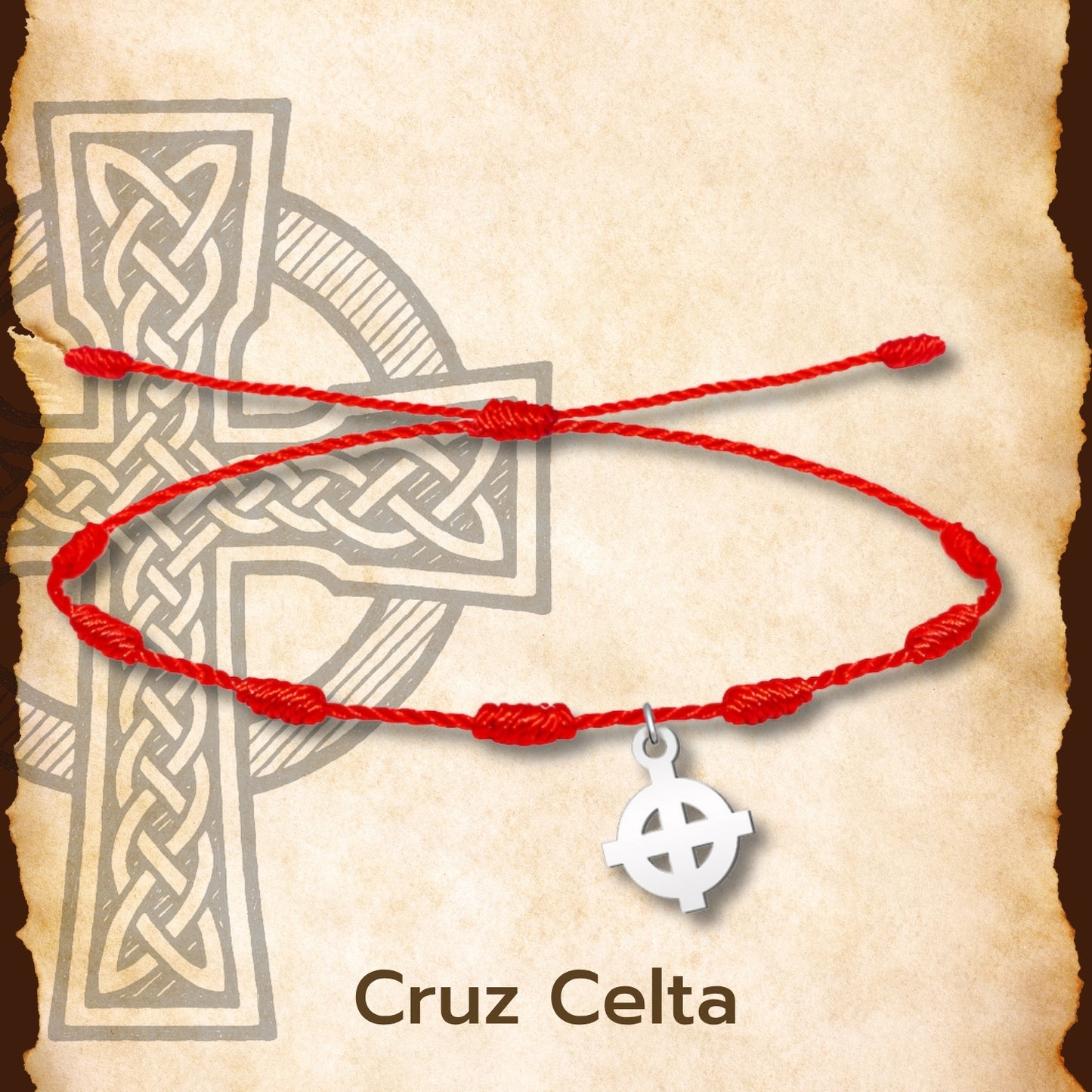 Pulsera 7 Nudos con Cruz Celta color Plateado