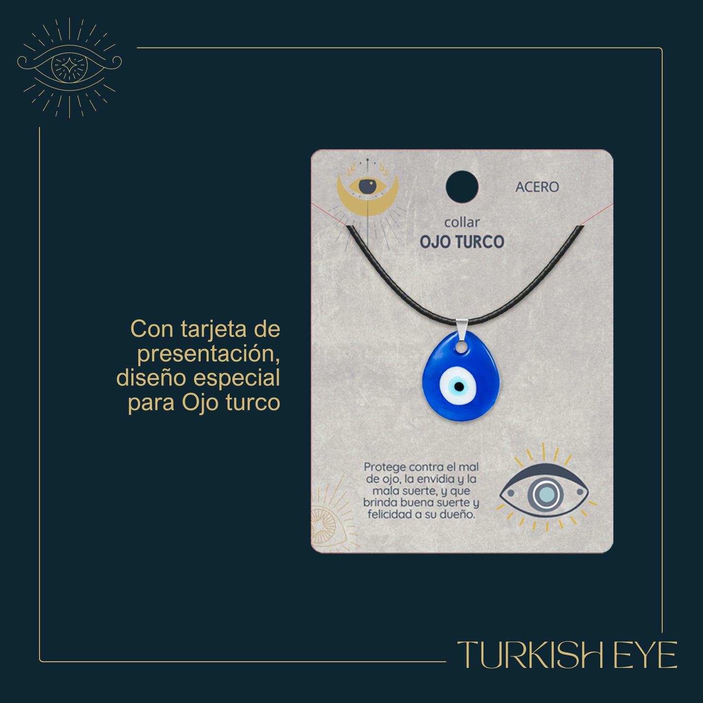 Collar Ojo Turco Acero Inoxidable | Amuleto contra el mal de ojo y energías negativas + Regalo Pulsera 7 Nudos - cotigo