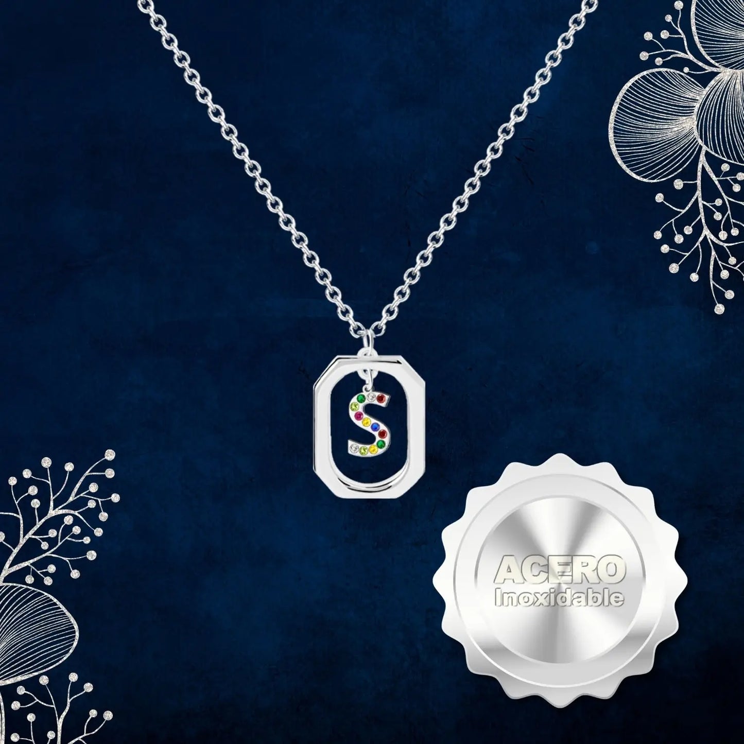 Colgante Letra Inicial S Acero con Circonita color Plateado - cotigo
