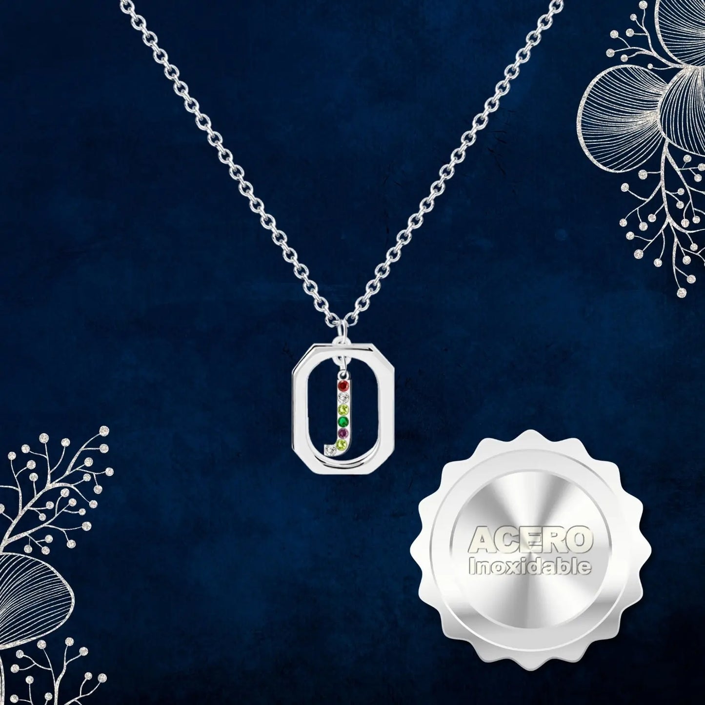 Colgante Letra Inicial J Acero con Circonita color Plateado - cotigo