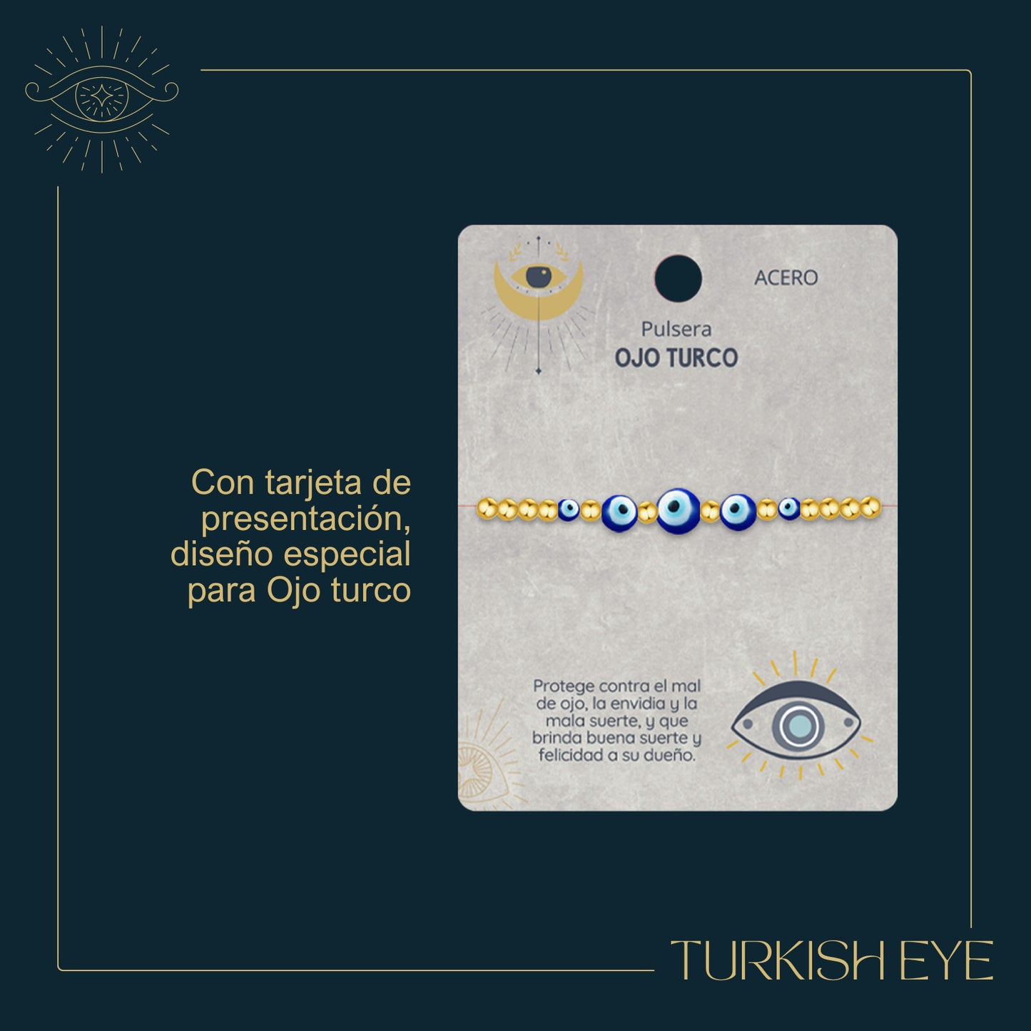 Pulsera Ojo turco Acero con Cordon Hilo encerado