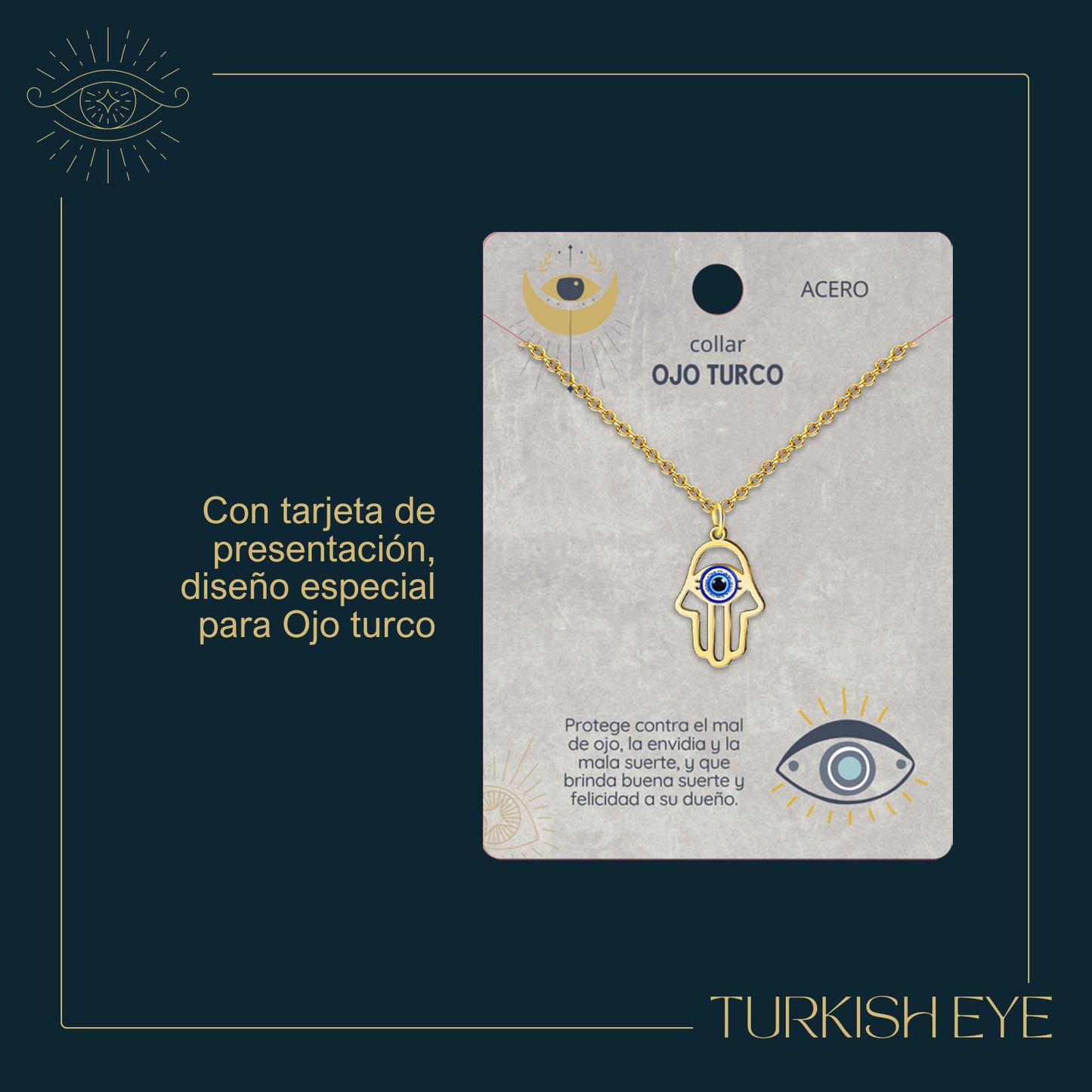 Collar Ojo Turco Acero Inoxidable | Amuleto contra el mal de ojo y energías negativas + Regalo Pulsera 7 Nudos - cotigo