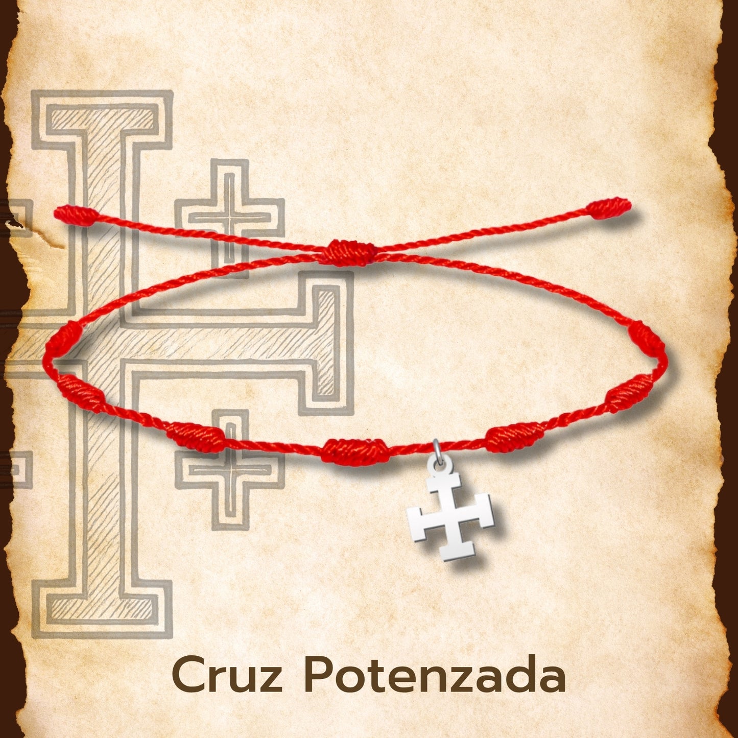 Pulsera 7 Nudos con Cruz Potenzada color Plateado