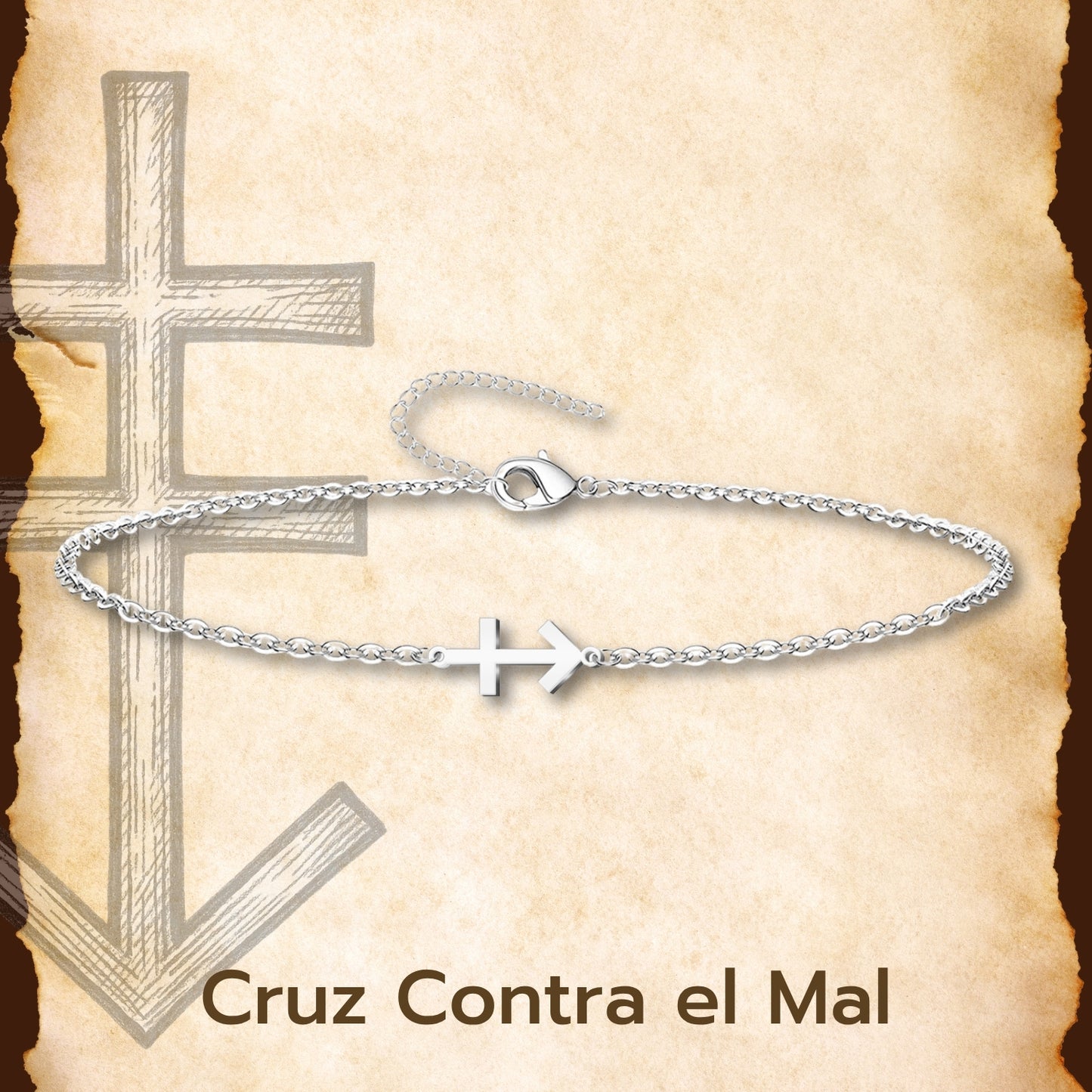 Pulsera Cruz Contra Mal Acero inoxidable color Plateado