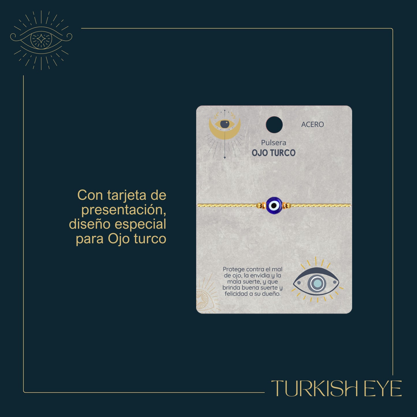Pulsera Ojo turco Acero con Cordon Dorado
