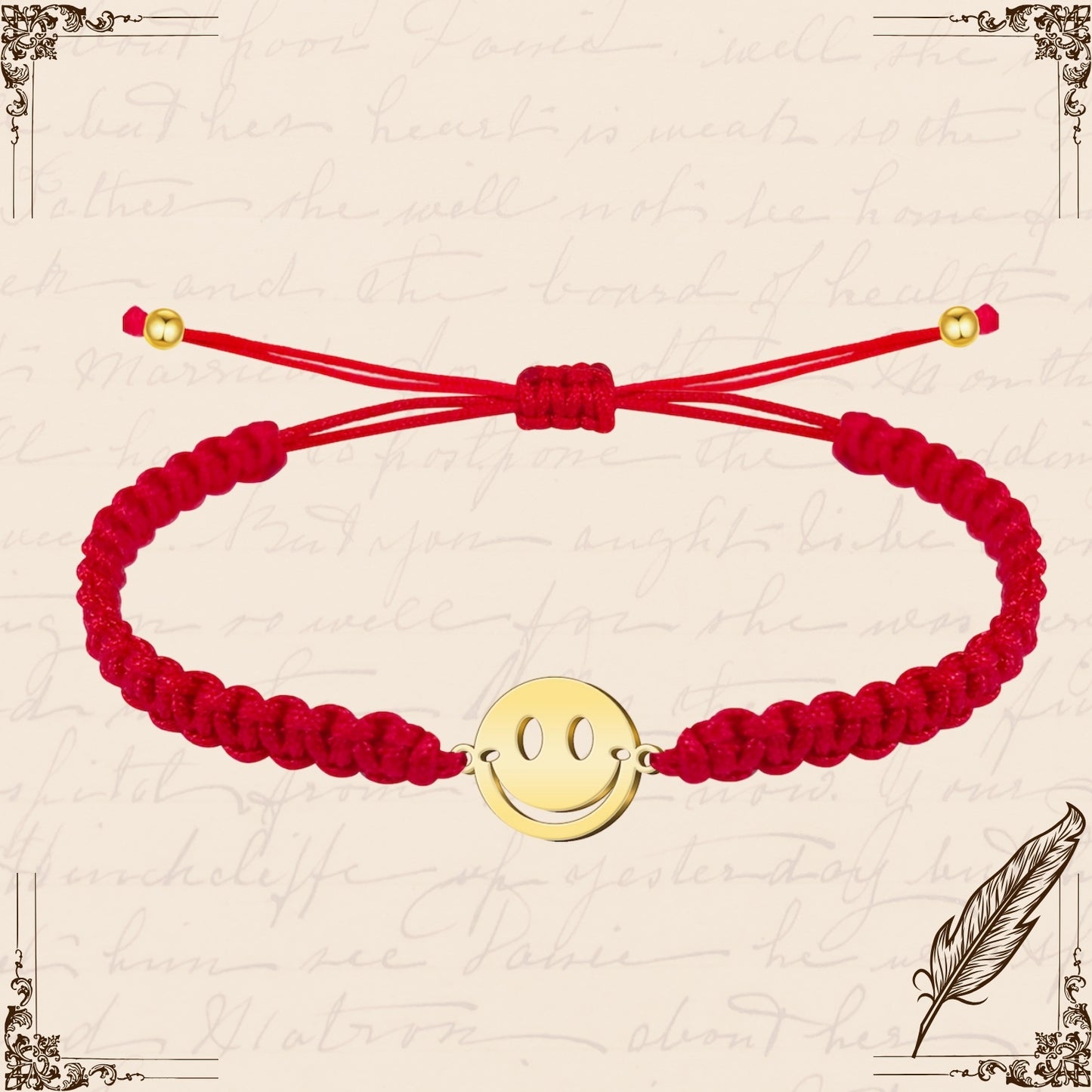 Pulsera Hilo Destino con Cara Sonriente Acero Dorado