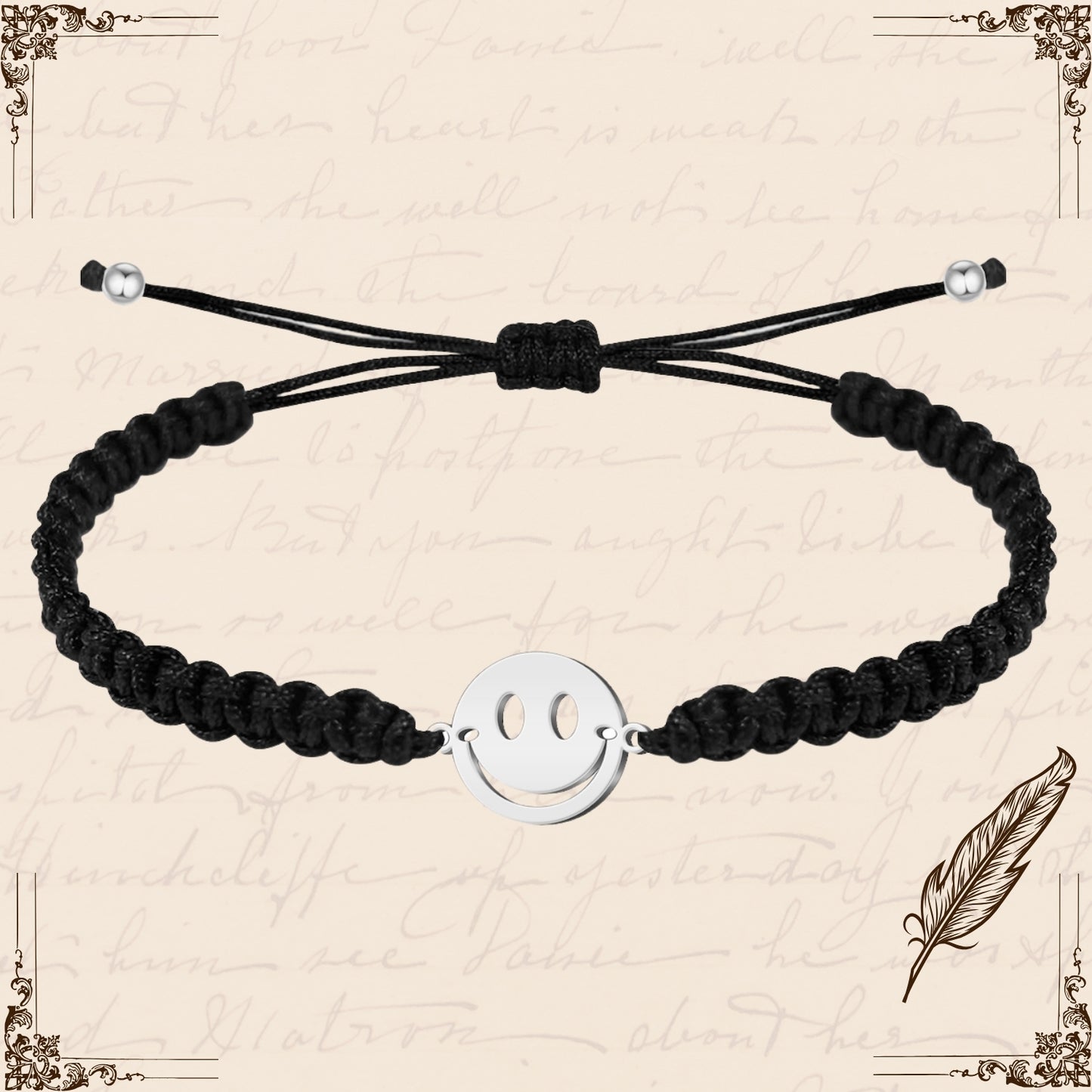 Pulsera Hilo Destino con Cara Sonriente Acero Plateado