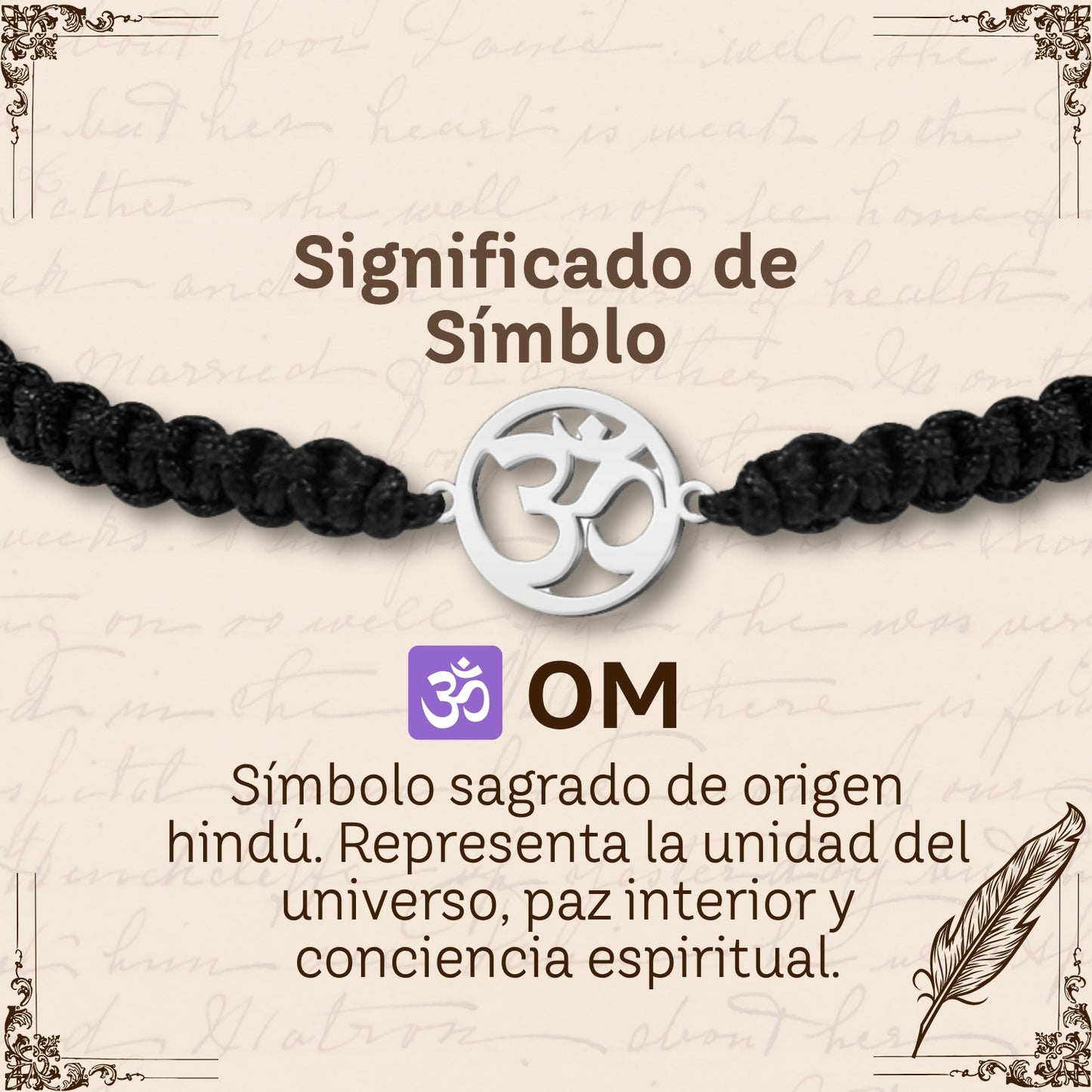 Pulsera Hilo Destino con Simbolo OM Acero Plateado