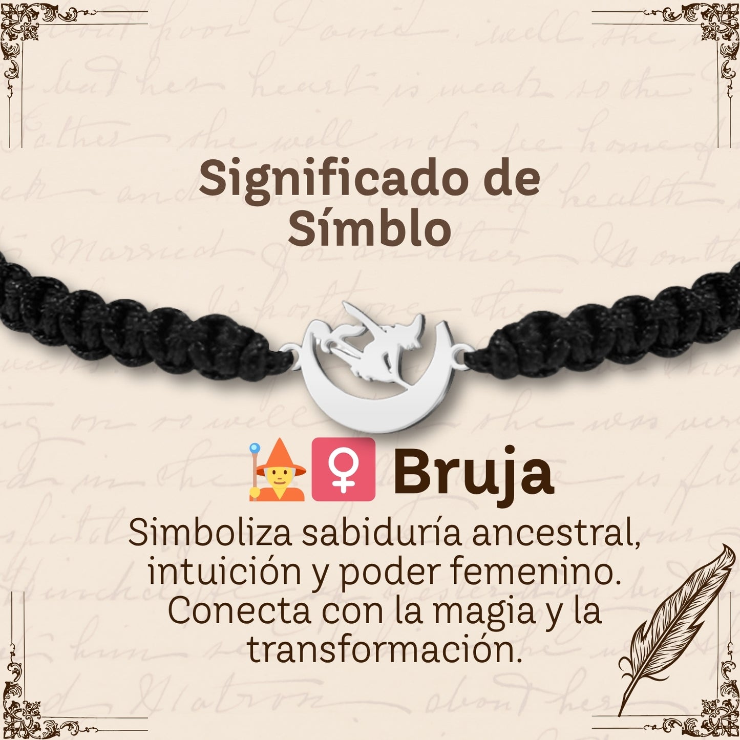 Pulsera Hilo Destino con Bruja Acero Plateado