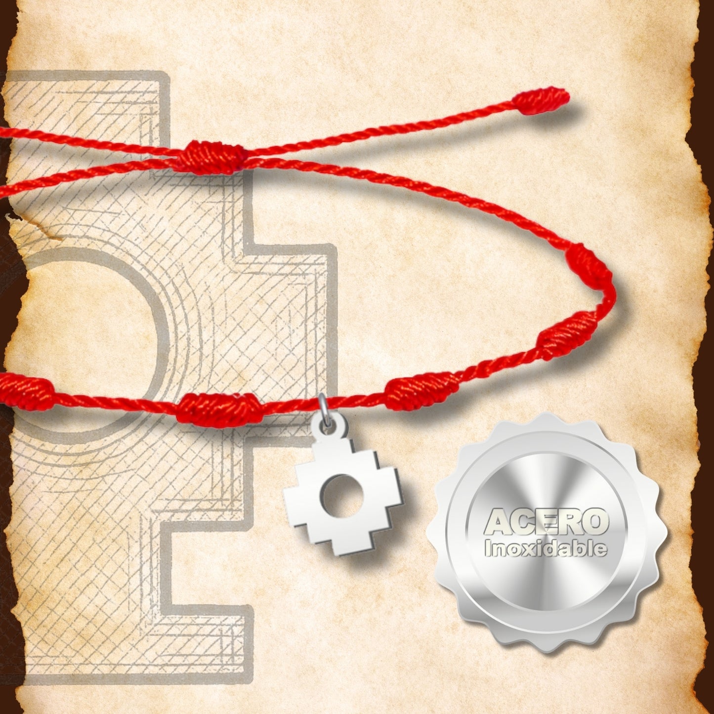 Pulsera 7 Nudos con Cruz Chacana color Plateado