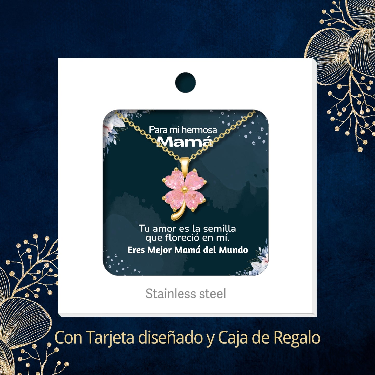 Collar Acero y colgante Cobre con Piedra Circonita para Regalar a Mamá