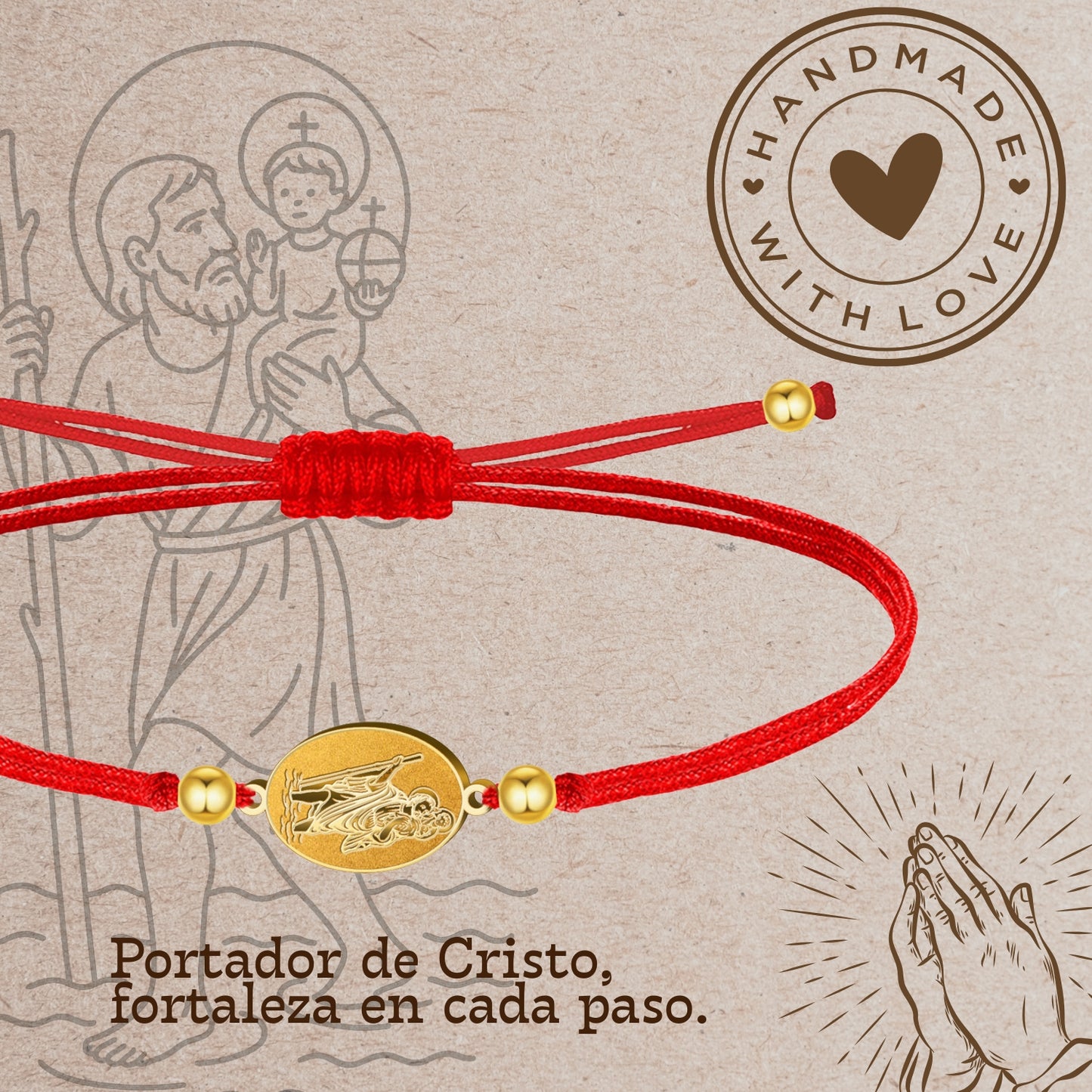 Pulsera Hilo Encerado con San Cristóbal color Dorado