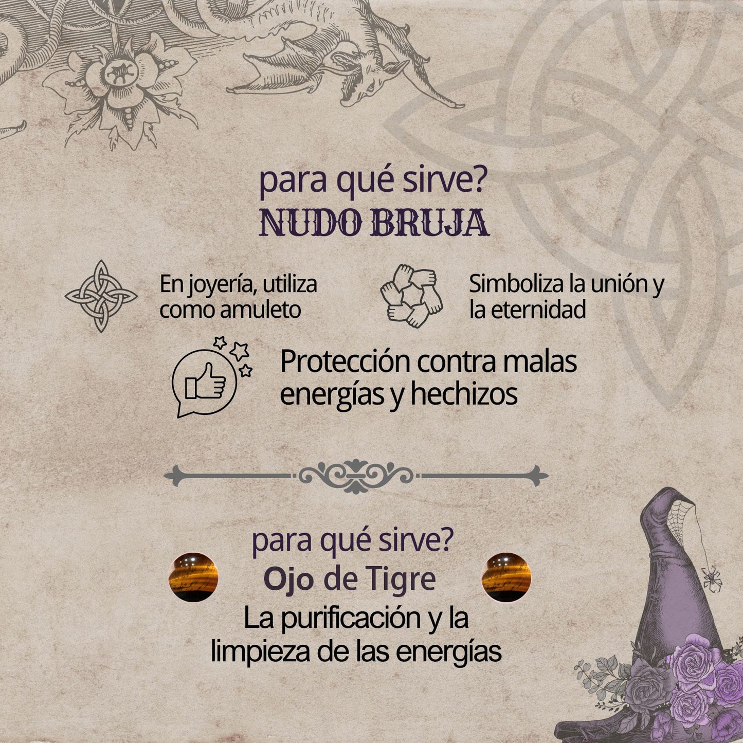 Colgante Nudo bruja Acero con Ojo de Tigre