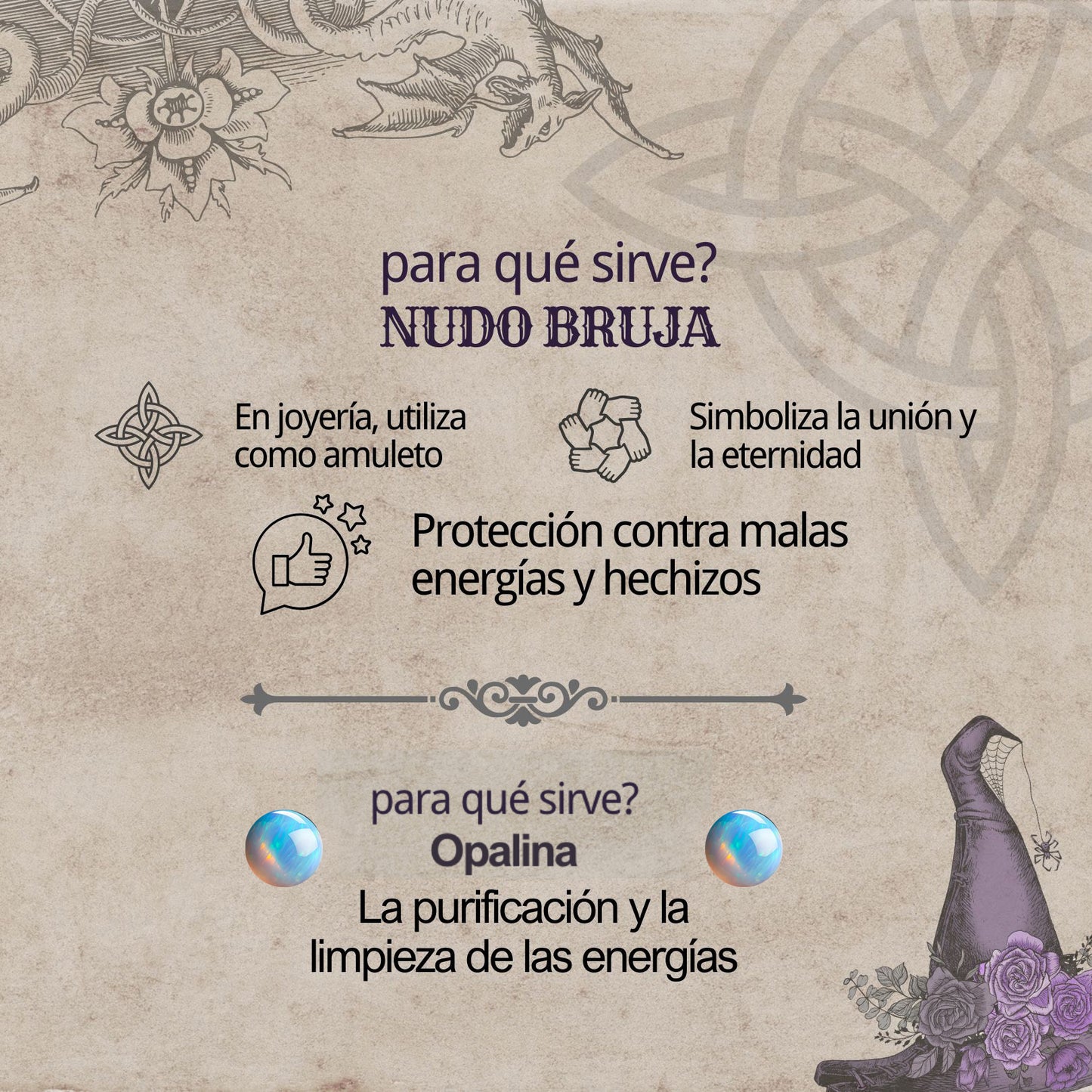 Colgante Nudo bruja Acero con Opalina