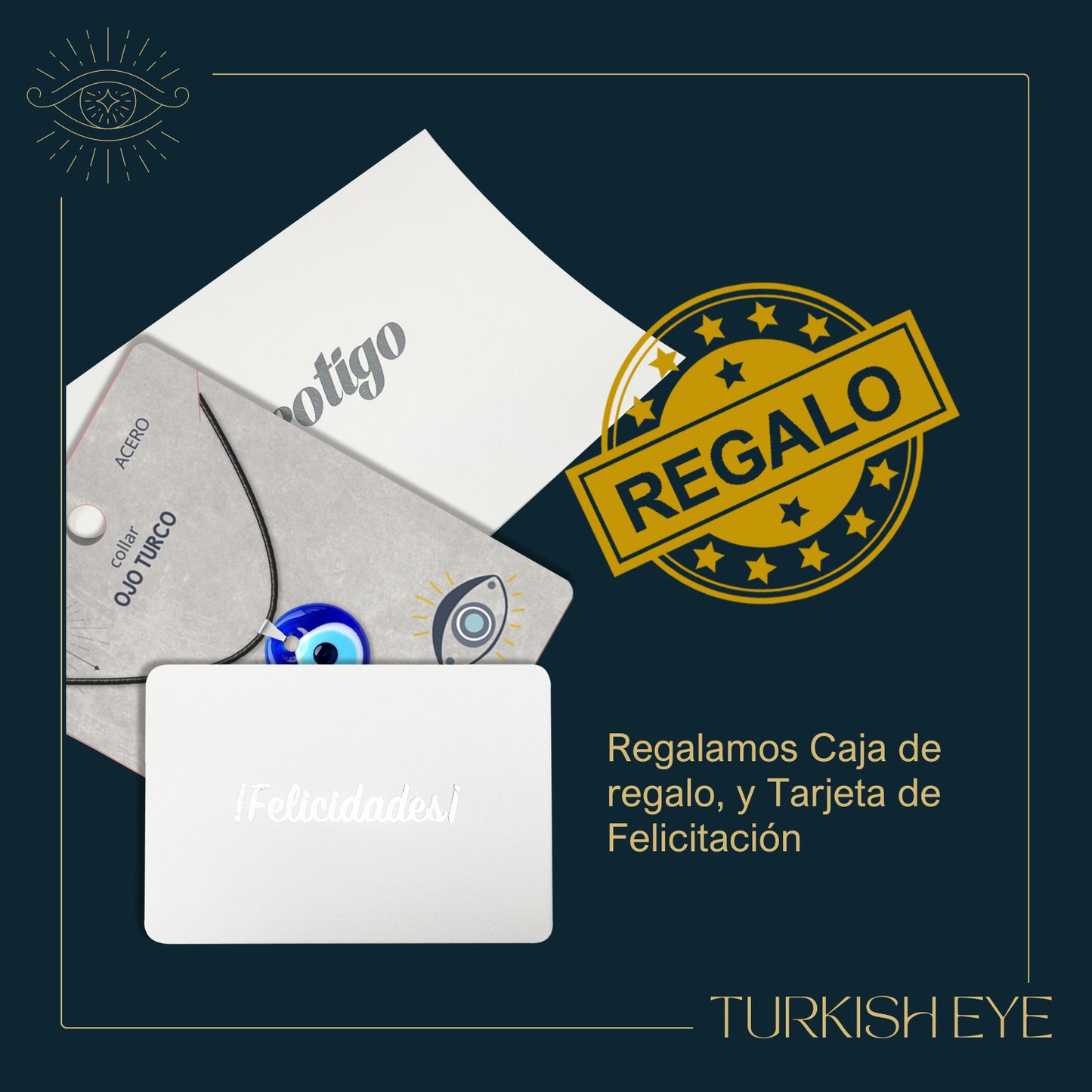 Collar Ojo Turco Acero Inoxidable | Amuleto contra el mal de ojo y energías negativas + Regalo Pulsera 7 Nudos