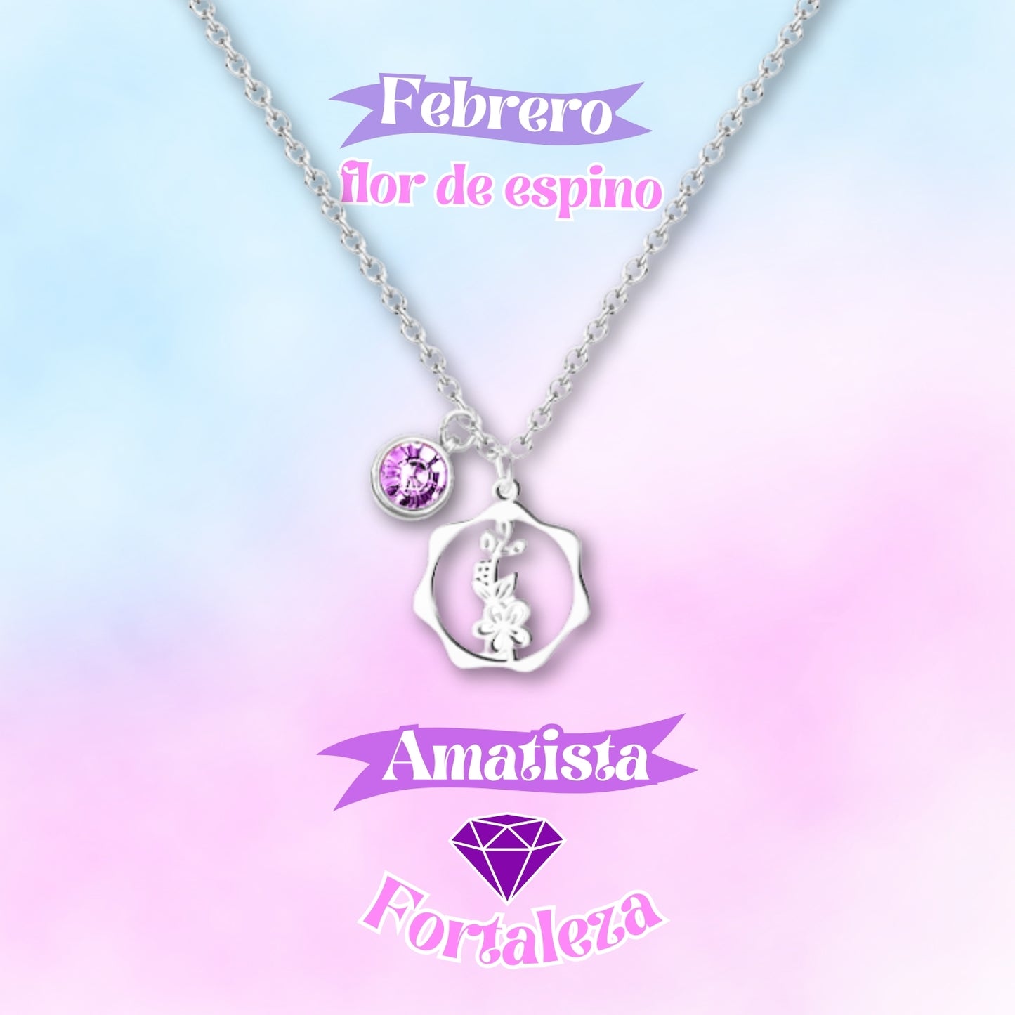 ✨Colgante Piedra y Flor de Nacimiento💐|Corconita con Significado🌈|Acero Inoxidable + Tarjeta + Caja Regalo🎁|Incluye Pulsera 7 Nudos de Protección🔮