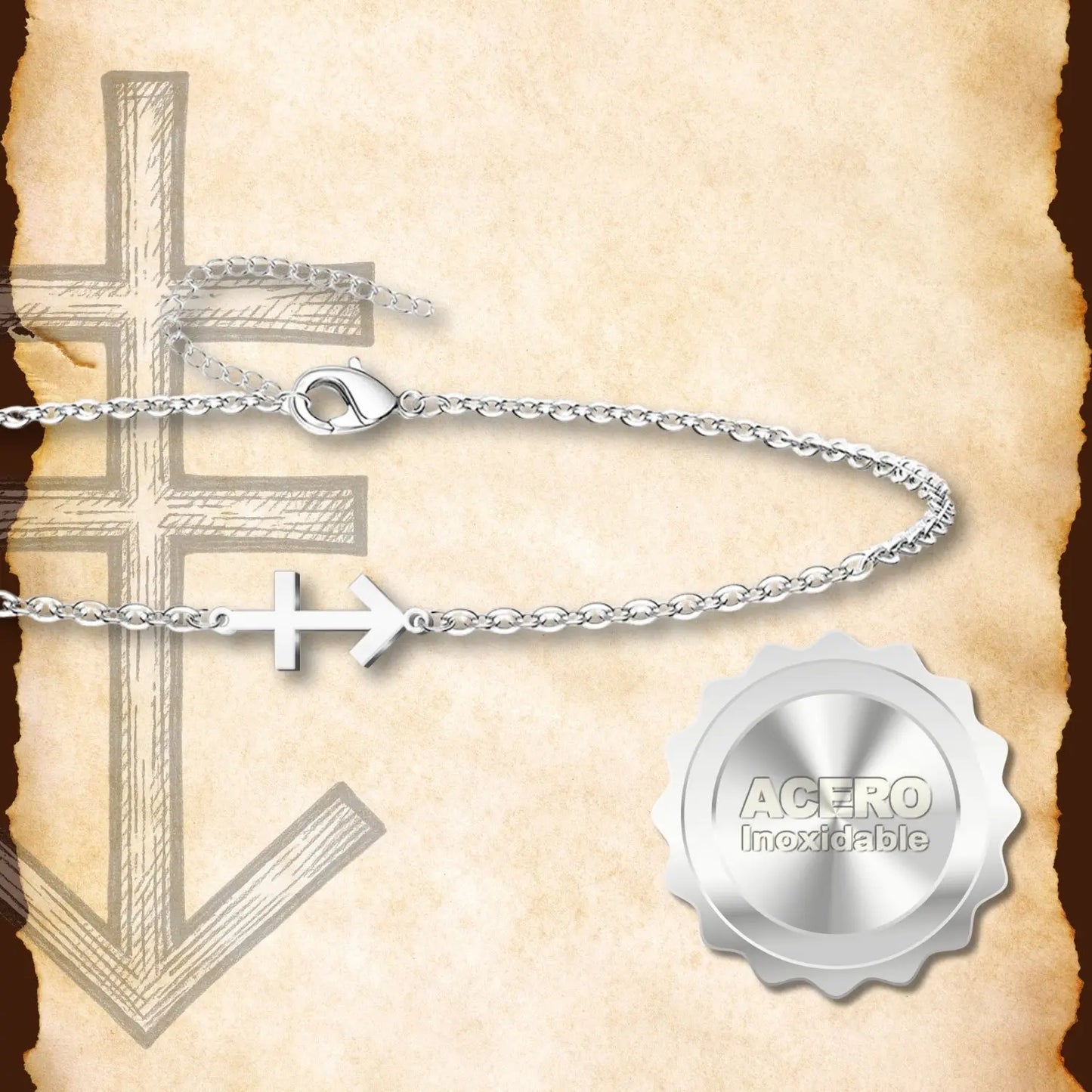Pulsera Cruz Contra Mal Acero inoxidable color Plateado - cotigo