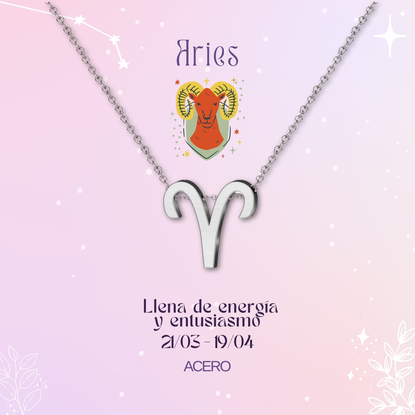 ✨Collar Zodíaco en acero inoxidable + Tarjeta con significado 💌 ¡Incluye pulsera 7 nudos y caja de regalo! 🎁✨
