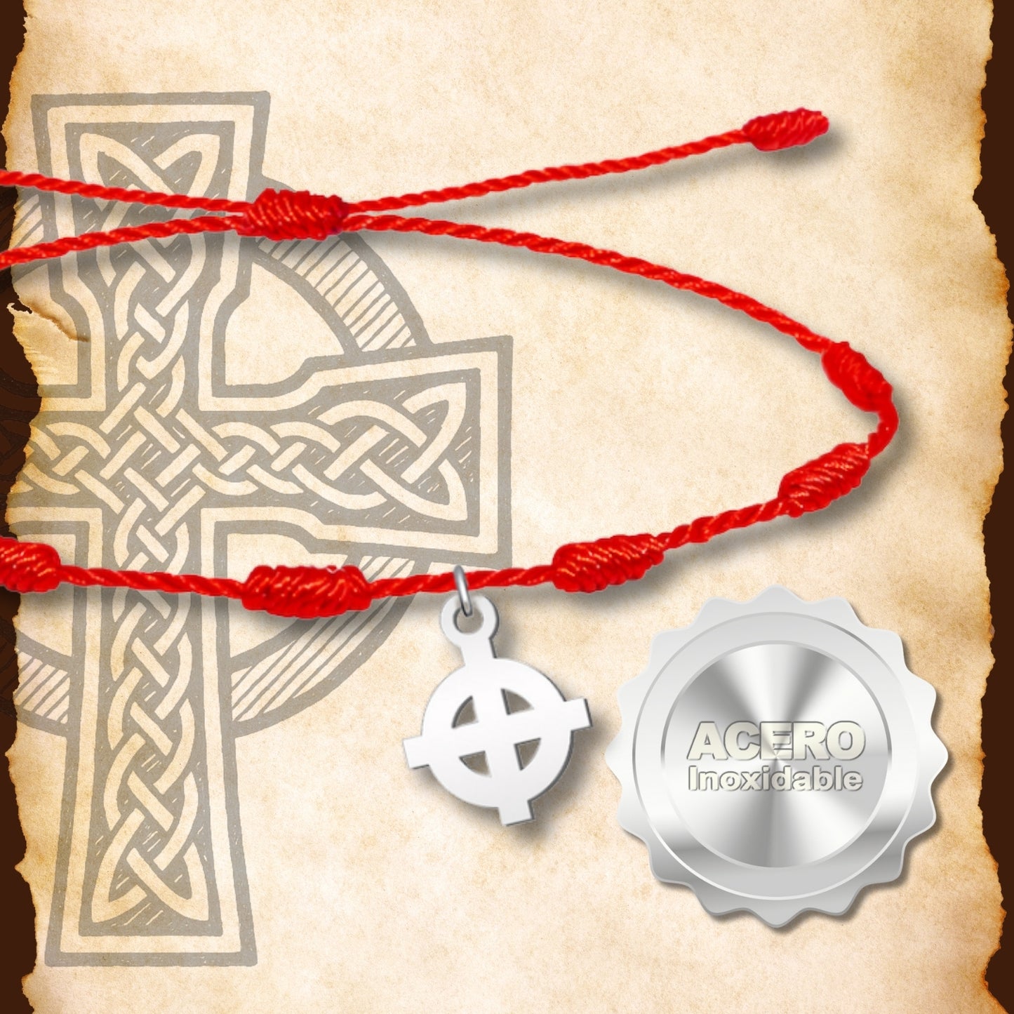 Pulsera 7 Nudos con Cruz Celta color Plateado