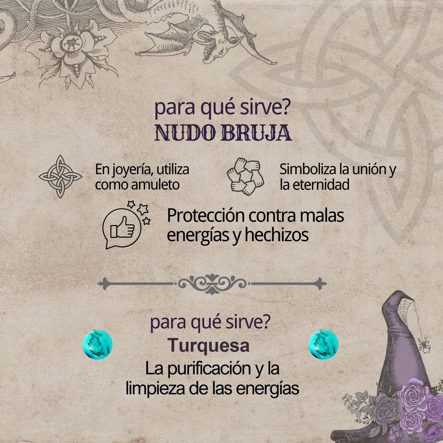 Colgante Nudo bruja Acero con Turquesa