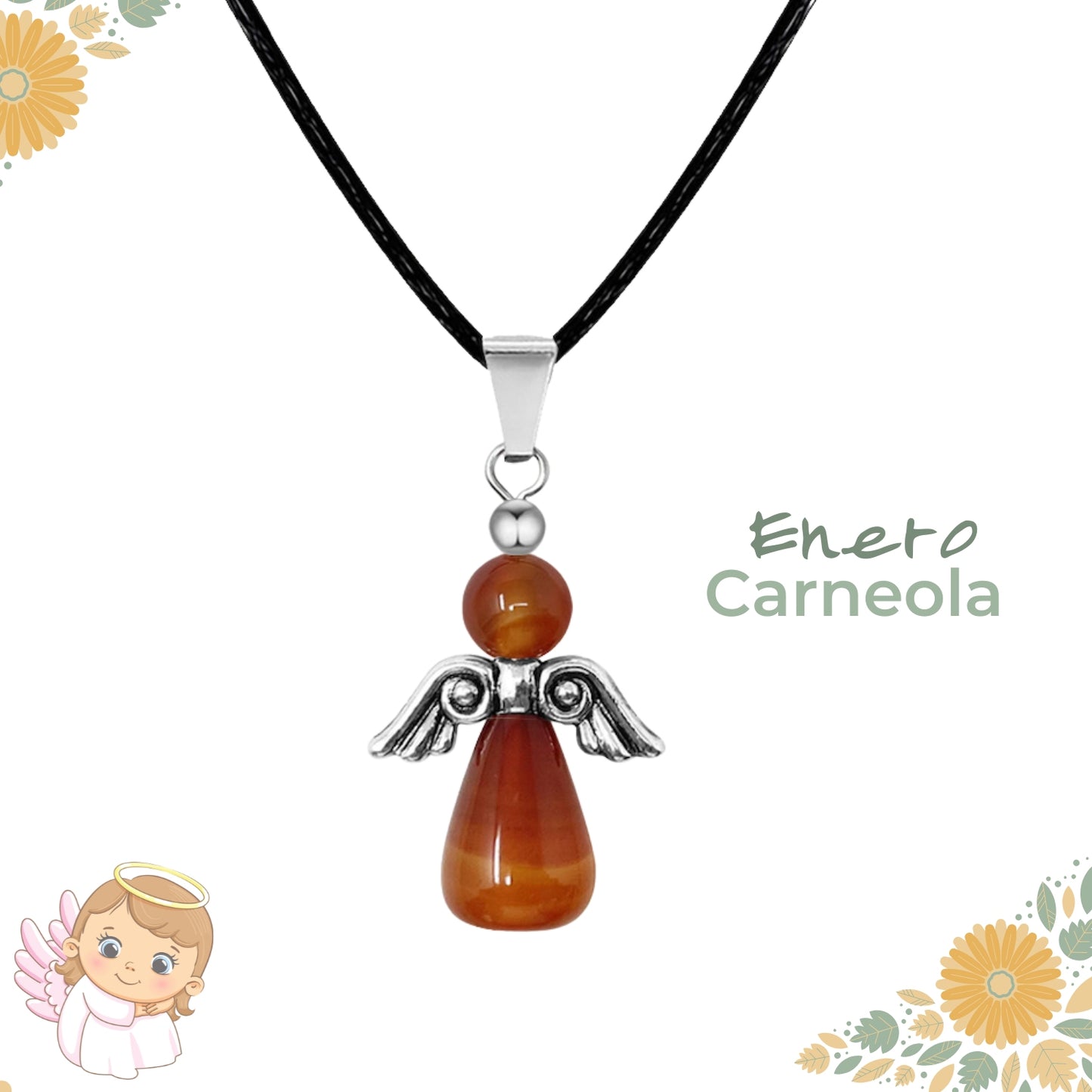 Regalo con intención 💖 Colgante Ángel de la guarda + piedra energética + tarjeta diseñada ¡y pulsera 7 nudos GRATIS!