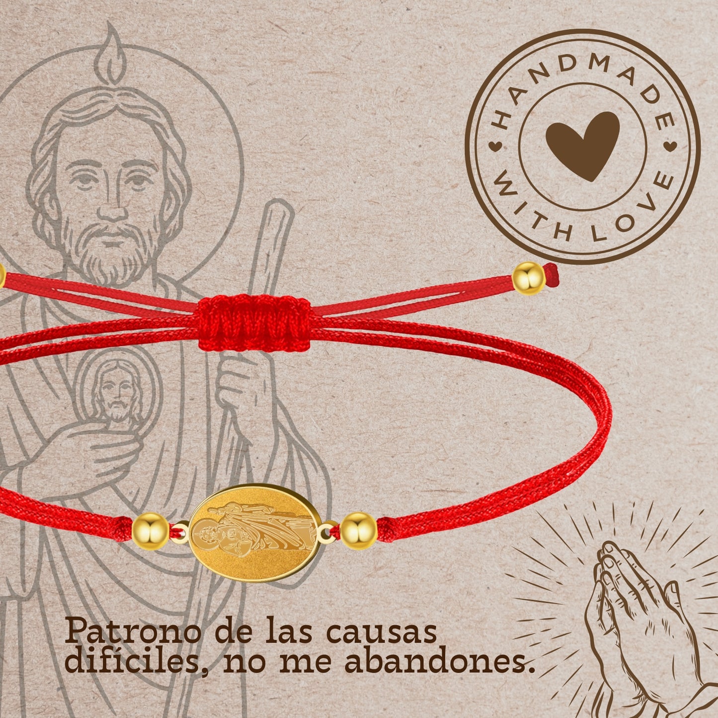Pulsera Hilo Encerado con SAN JUDAS TADEO color Dorado