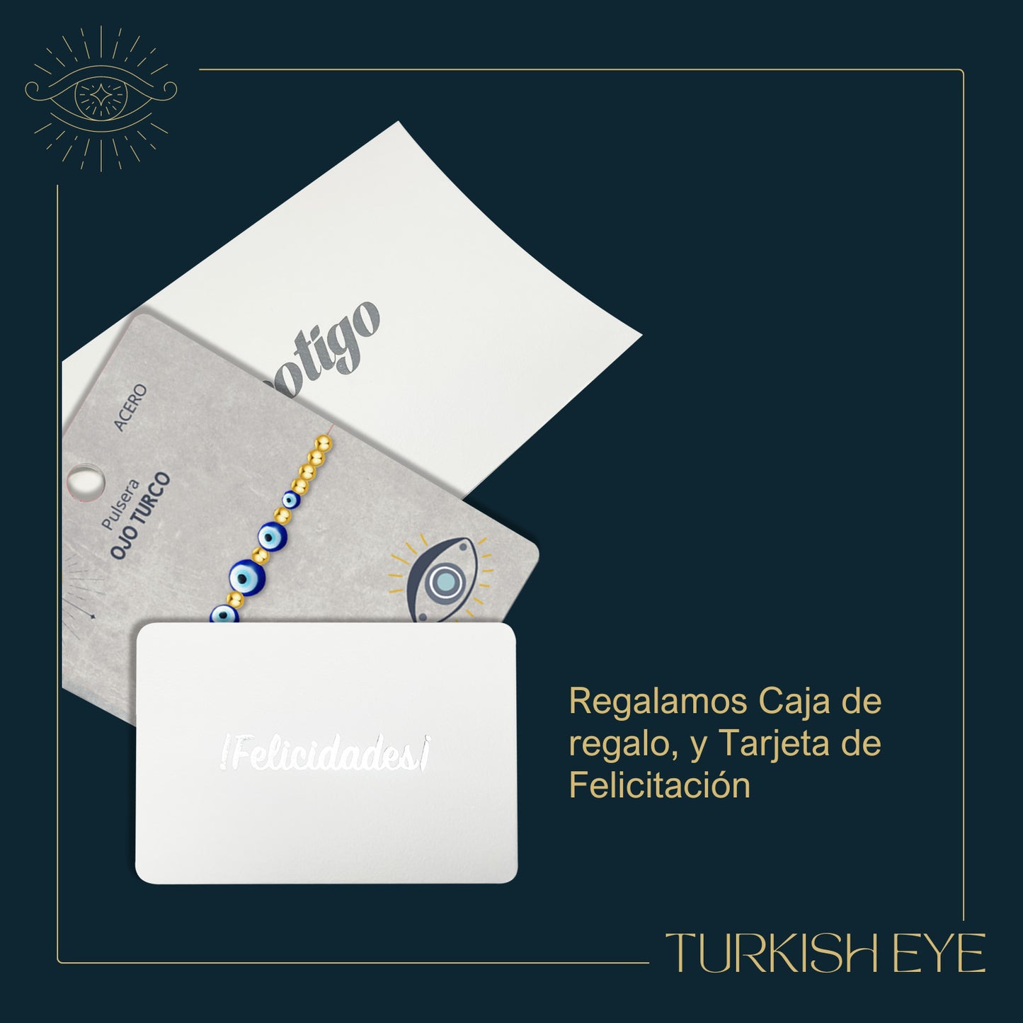 Pulsera Ojo turco Acero con Cordon Hilo encerado