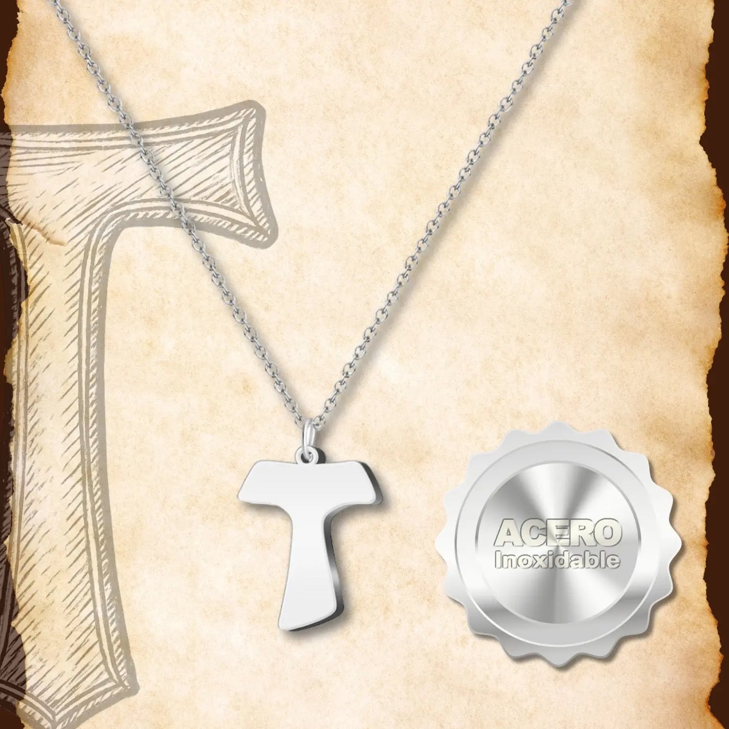 Colgante Cruz Tau Acero inoxidable color Plateado - cotigo