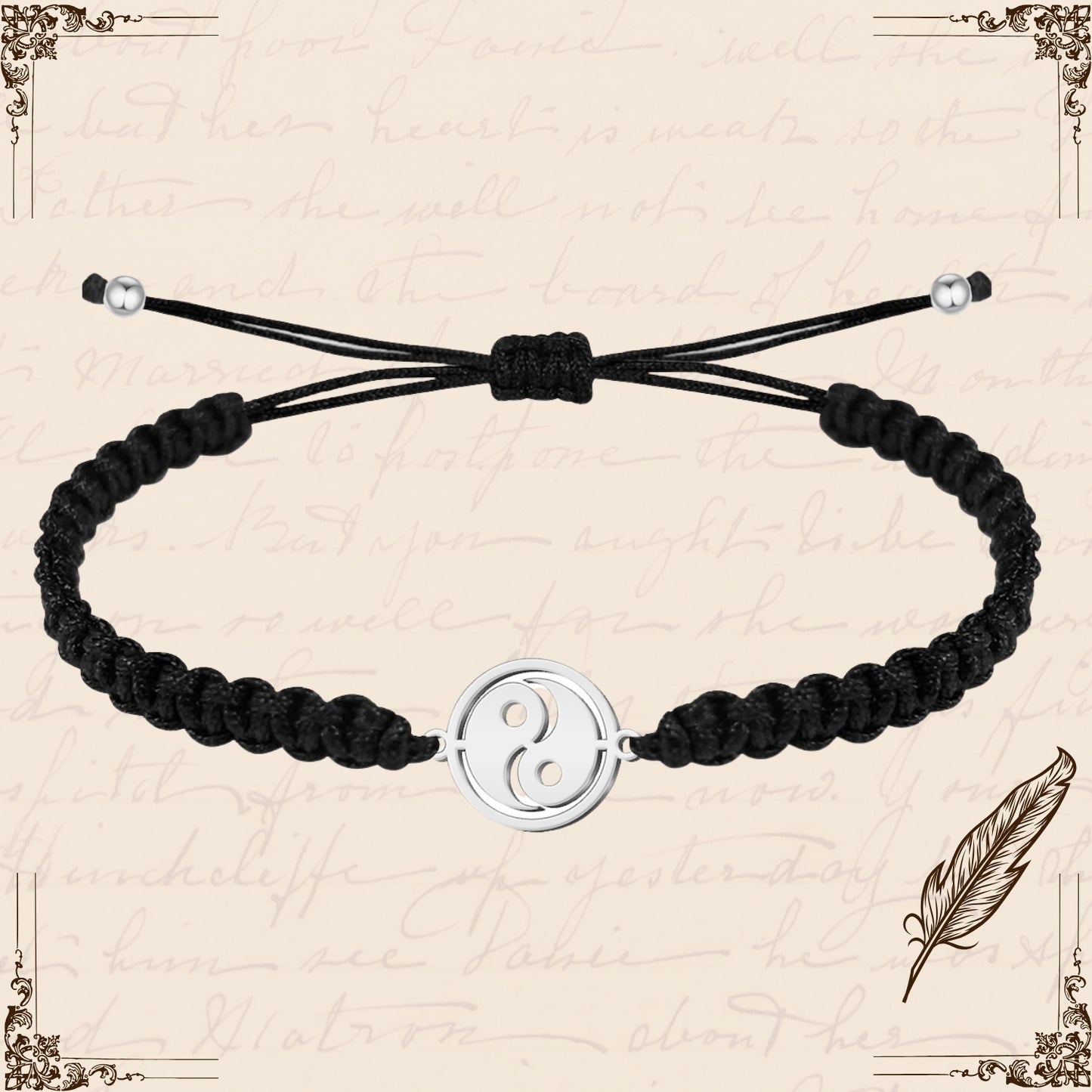 Pulsera Hilo Destino con Yin Yang Acero Plateado