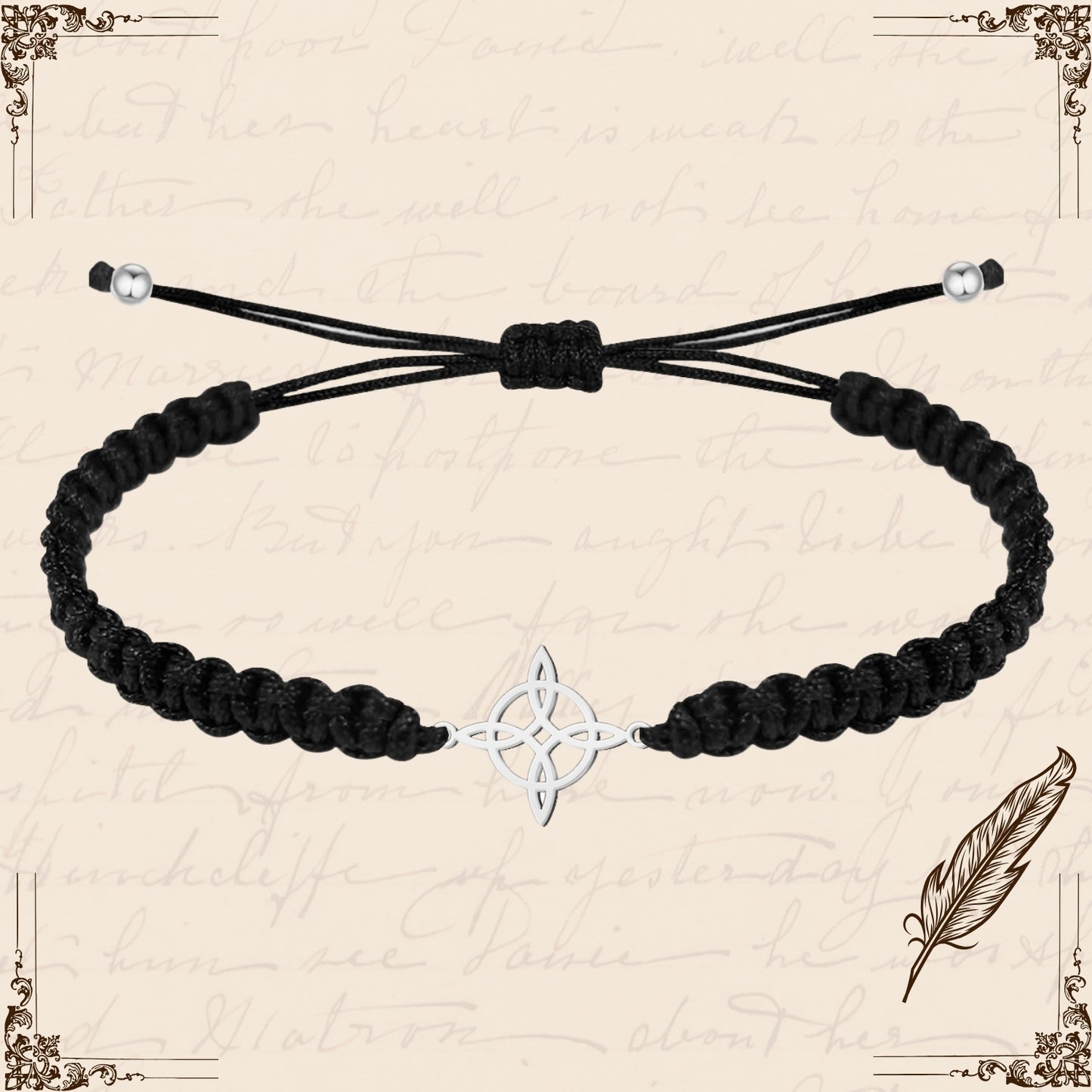 Pulsera Hilo Destino con Nudo Bruja Acero Plateado