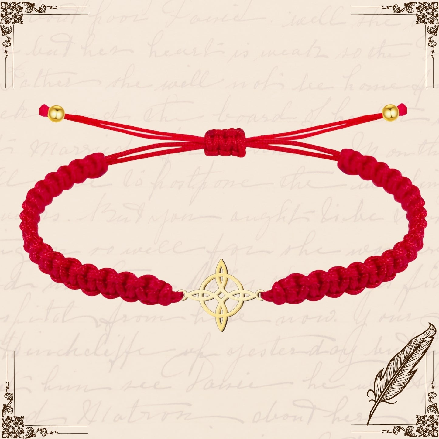 Pulsera Hilo Destino con Nudo Bruja Acero Dorado
