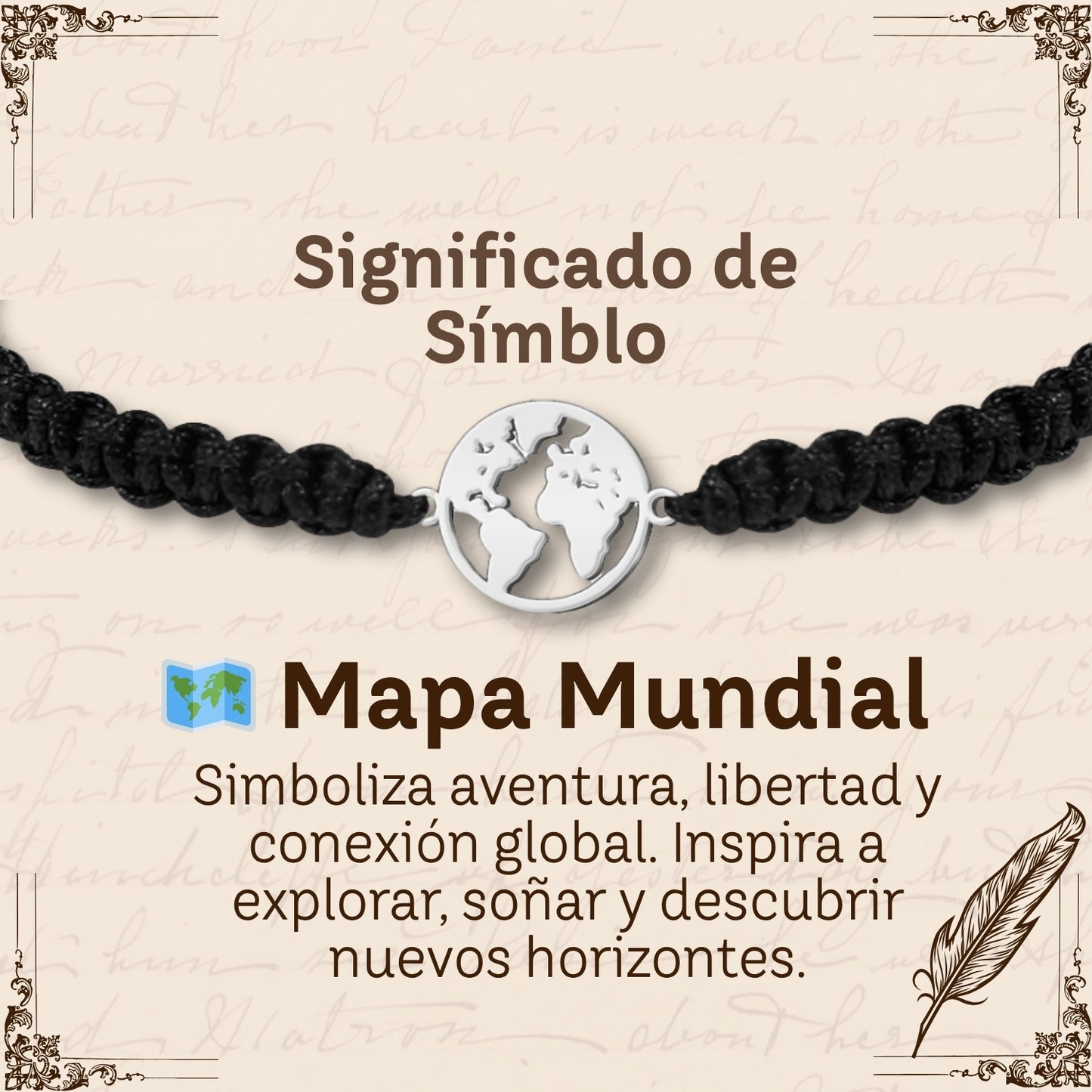 Pulsera Hilo Destino con Mapa de Mundo Acero Plateado