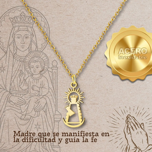 Collar Virgen de la Bien Aparecida Acero Inoxidable Dorado - cotigo