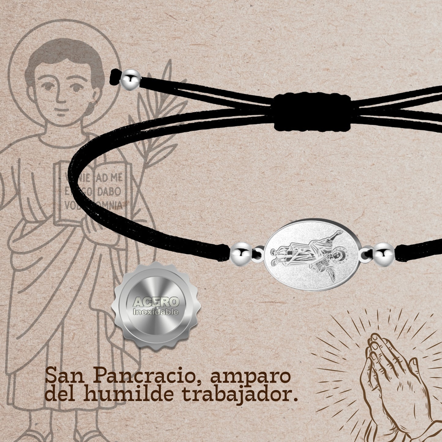 Pulsera Hilo Encerado con SAN PANCRACIO color Plateado