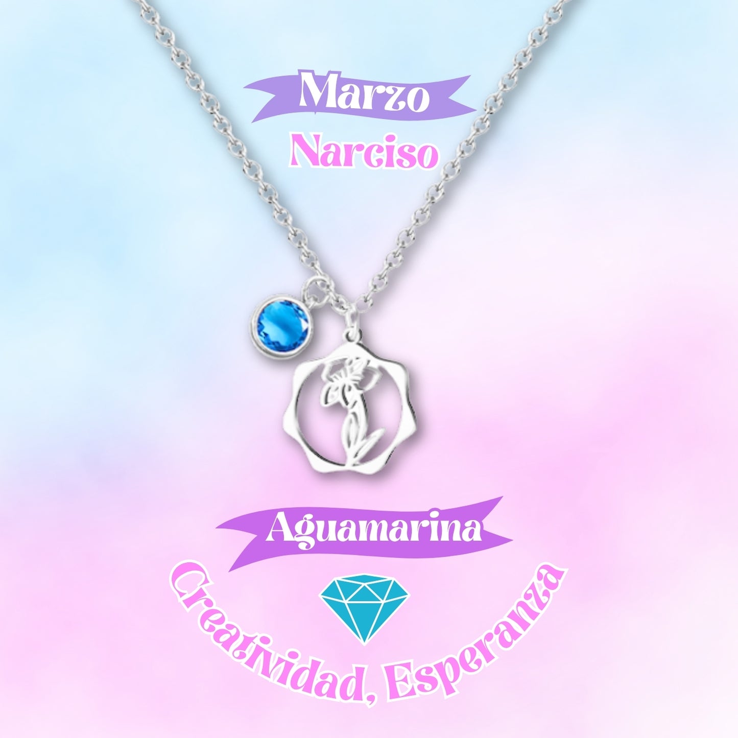 ✨Colgante Piedra y Flor de Nacimiento💐|Corconita con Significado🌈|Acero Inoxidable + Tarjeta + Caja Regalo🎁|Incluye Pulsera 7 Nudos de Protección🔮
