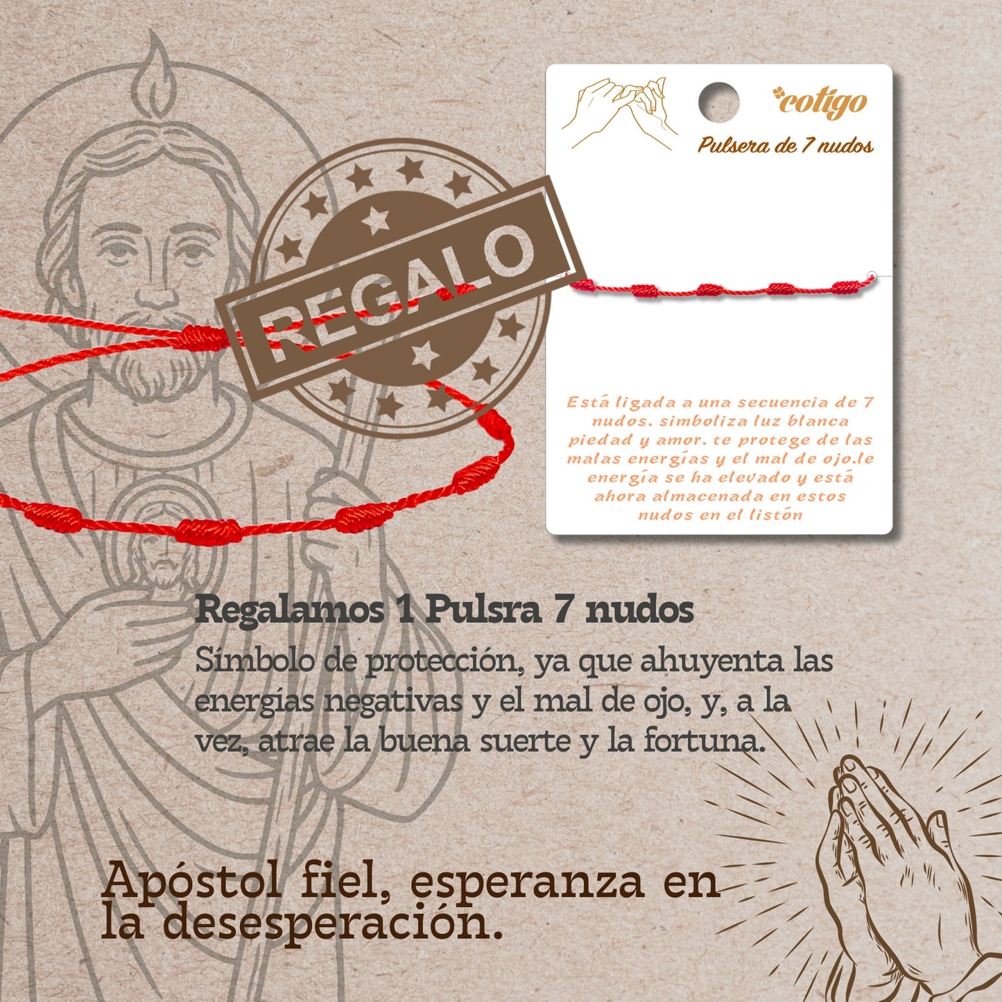 Pulsera 7 nudos con SAN JUDAS TADEO