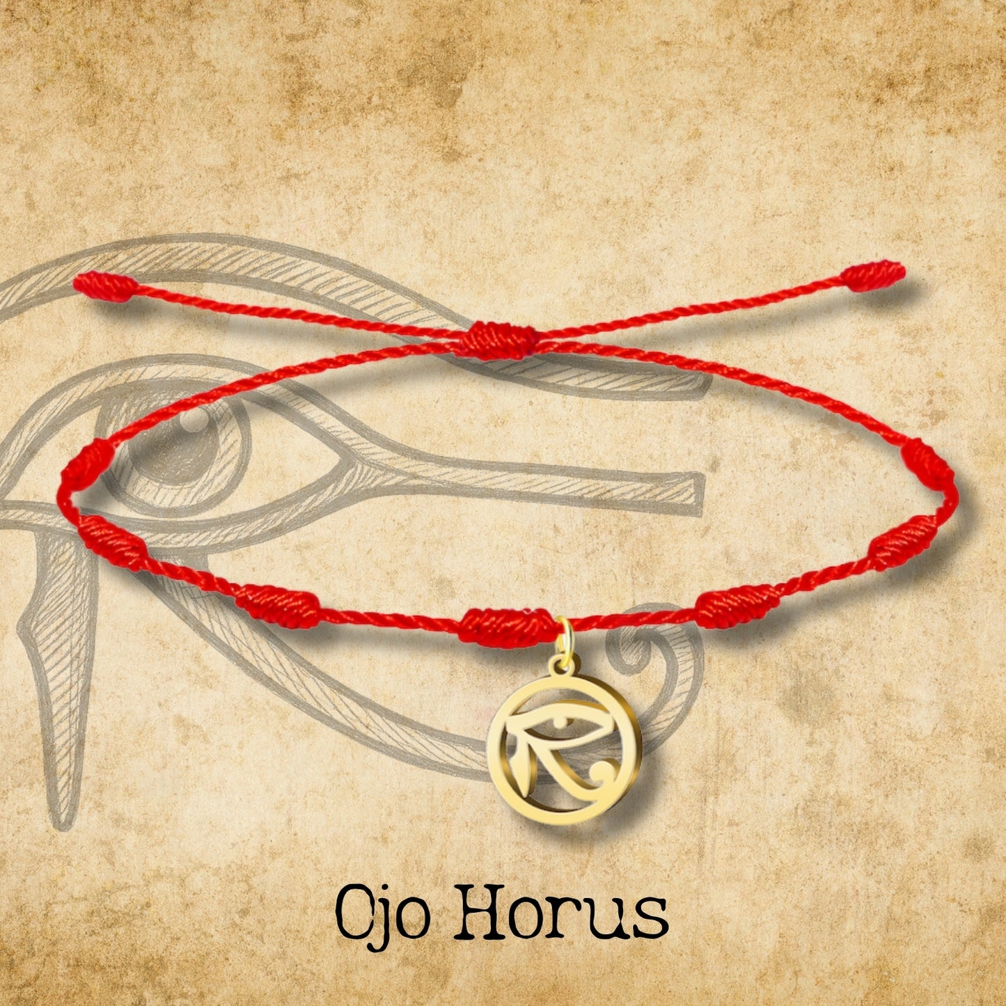 Pulsera 7 nudos con Ojo de Horus color Dorado