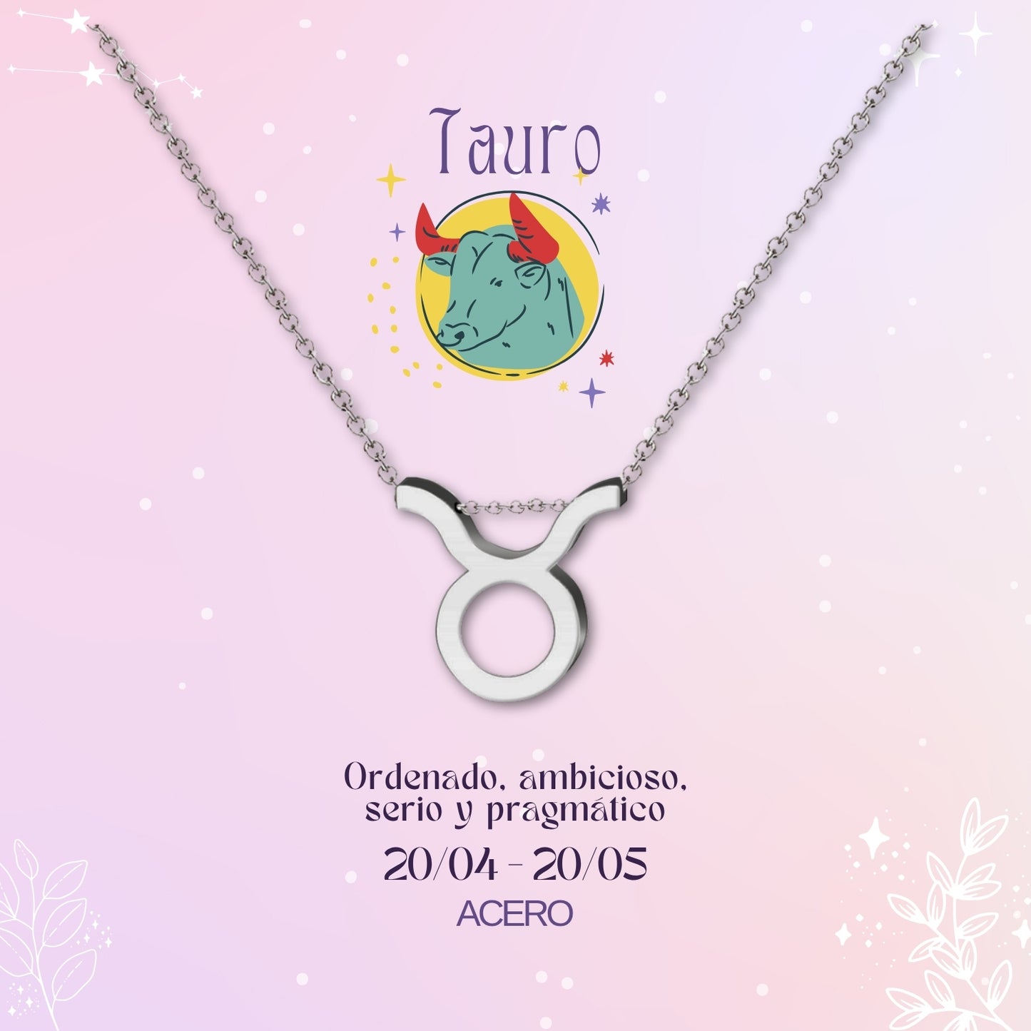 ✨Collar Zodíaco en acero inoxidable + Tarjeta con significado 💌 ¡Incluye pulsera 7 nudos y caja de regalo! 🎁✨
